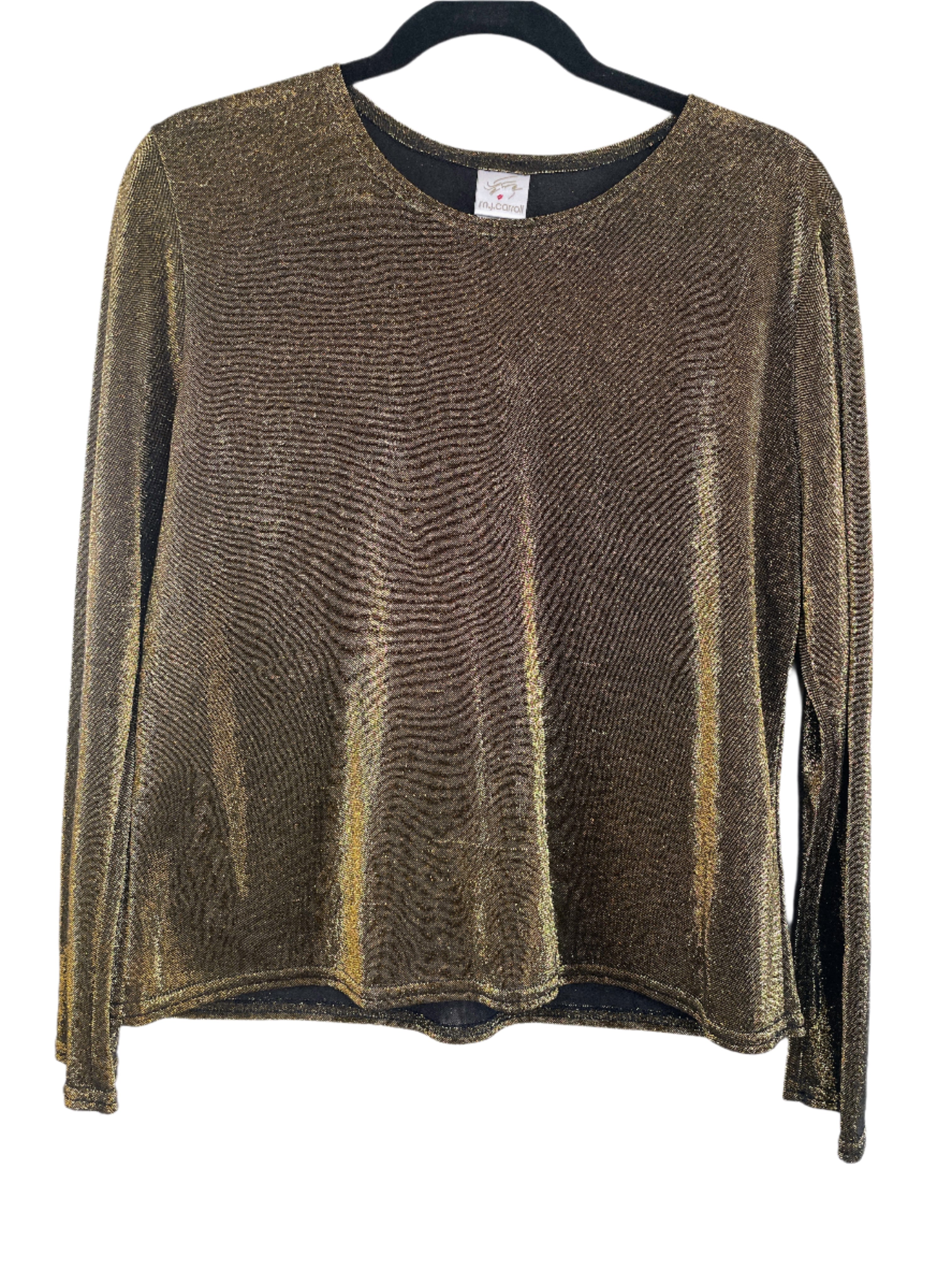 Gold metallic long sleeve top by M.J. Carroll, size large
