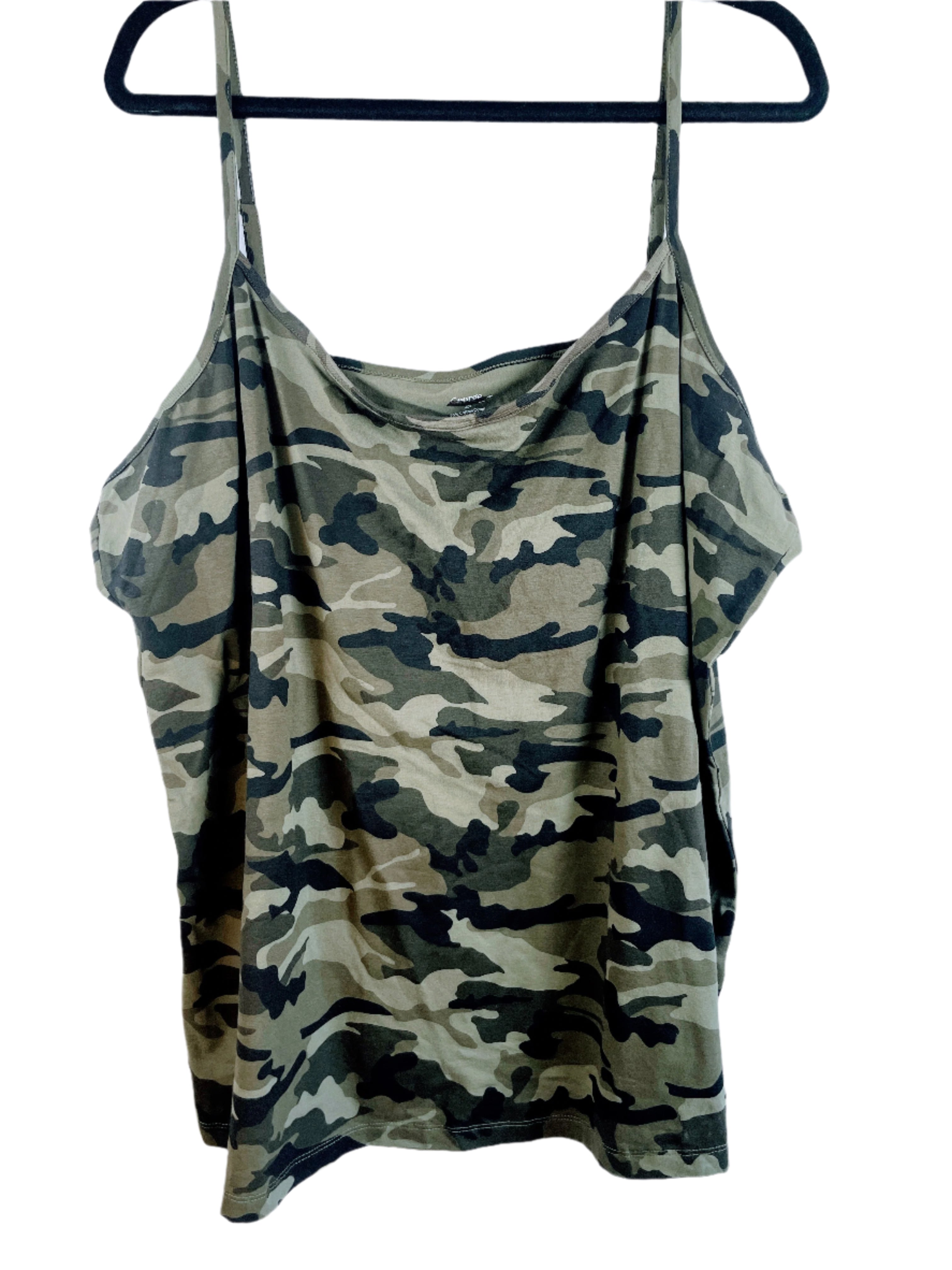 George 4X camouflage tank top with adjustable straps, cotton-spandex blend, front view