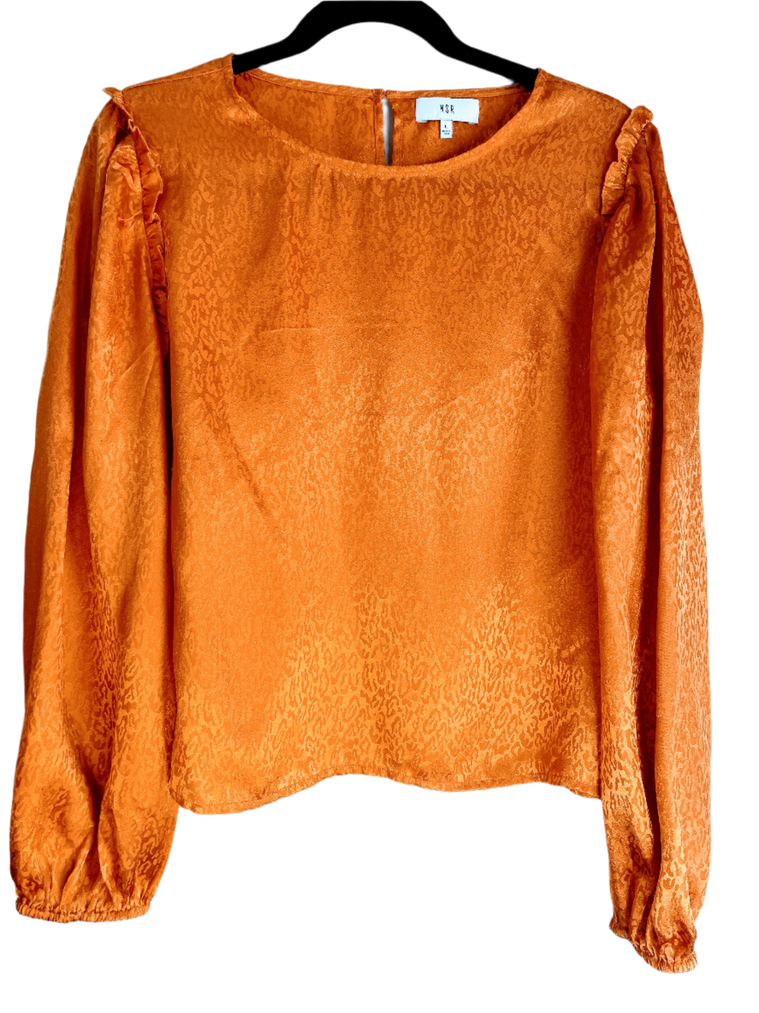 NSR orange long sleeve animal print textured blouse, size large