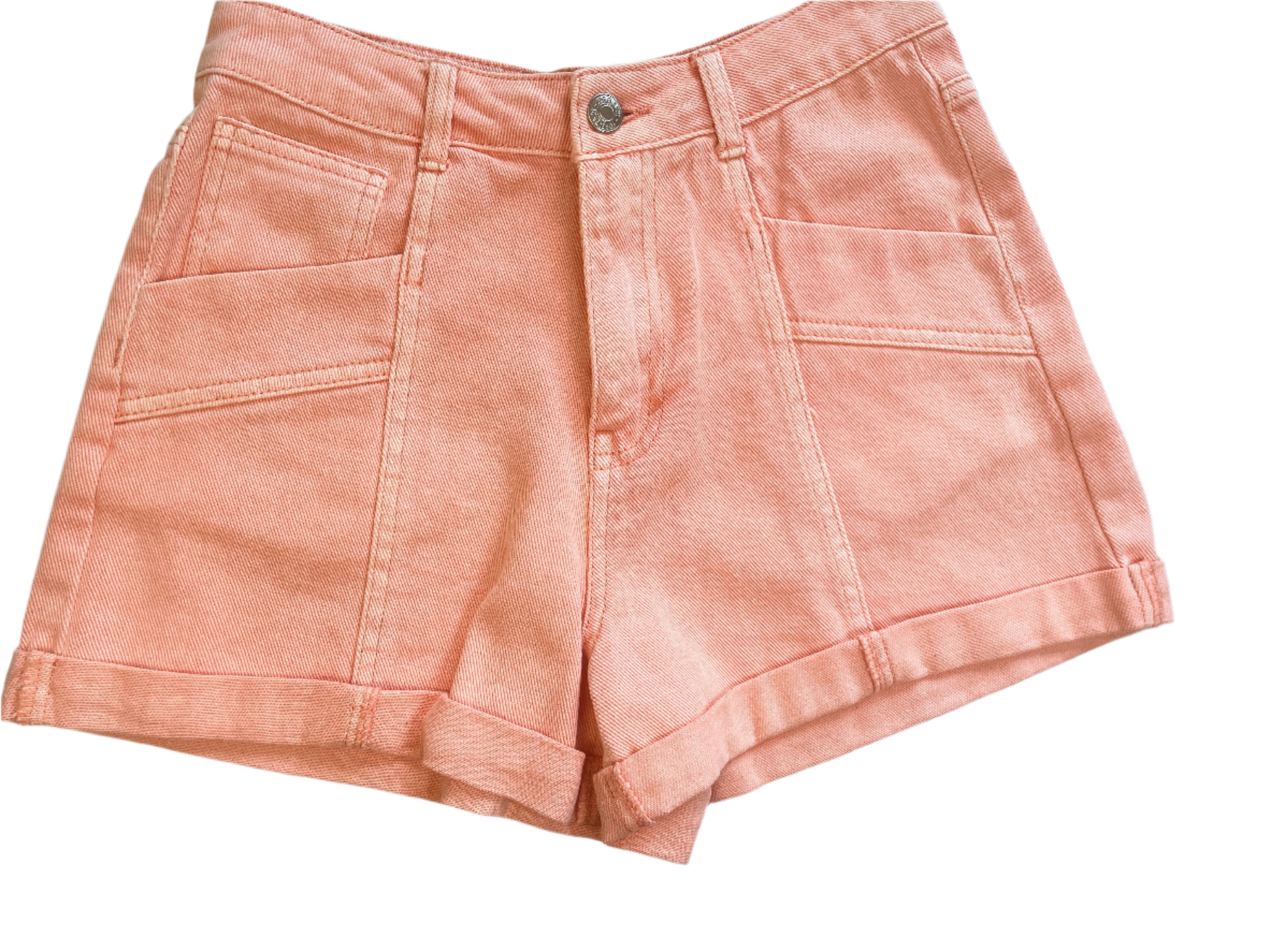Forever 21 peach denim shorts size small with rolled hem and five pockets
