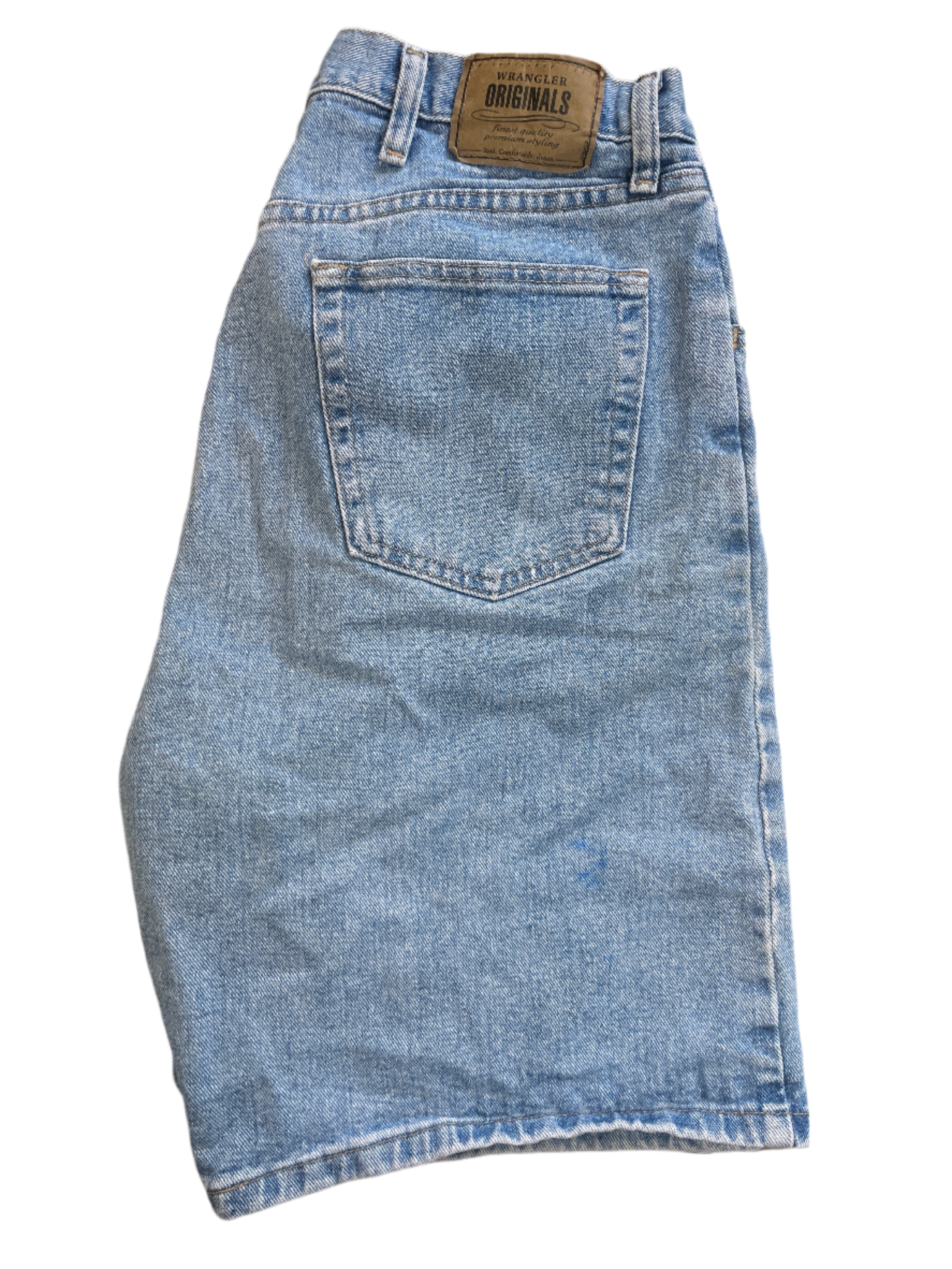 Wrangler Originals men's size 36 relaxed fit denim shorts, light wash, five-pocket style