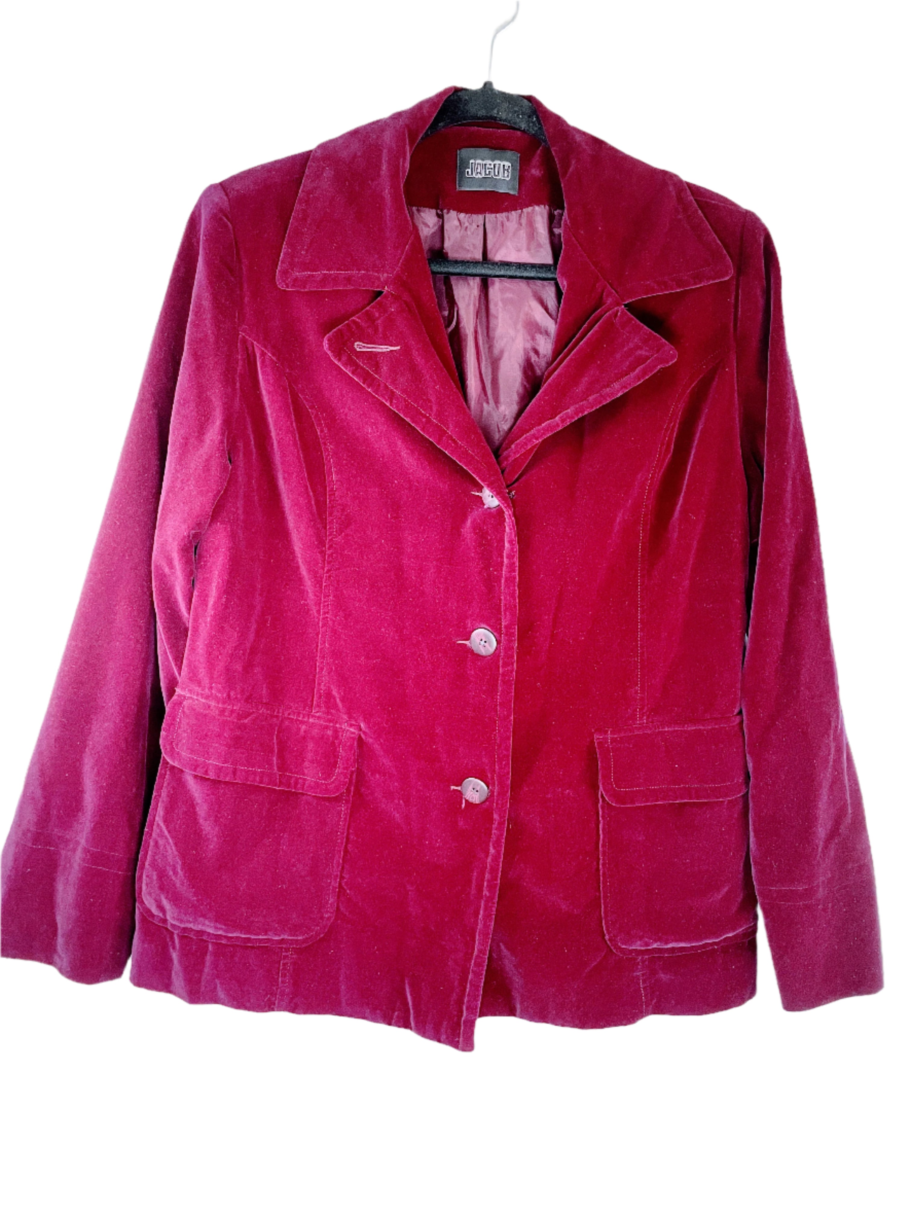 Jacob wine velvet blazer with front buttons and pockets, size medium