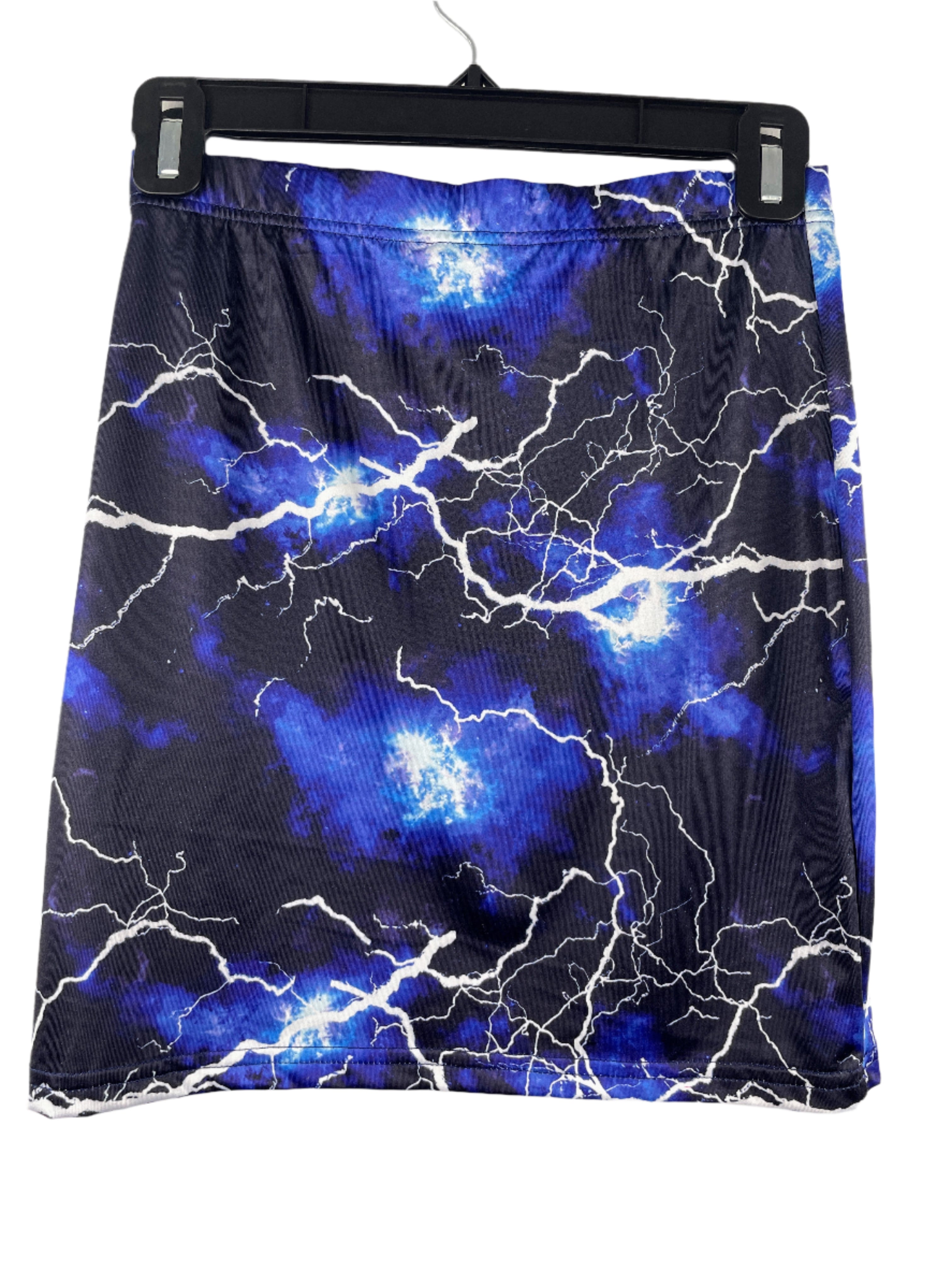 SHEIN blue and black lightning print bodycon mini skirt with front slit