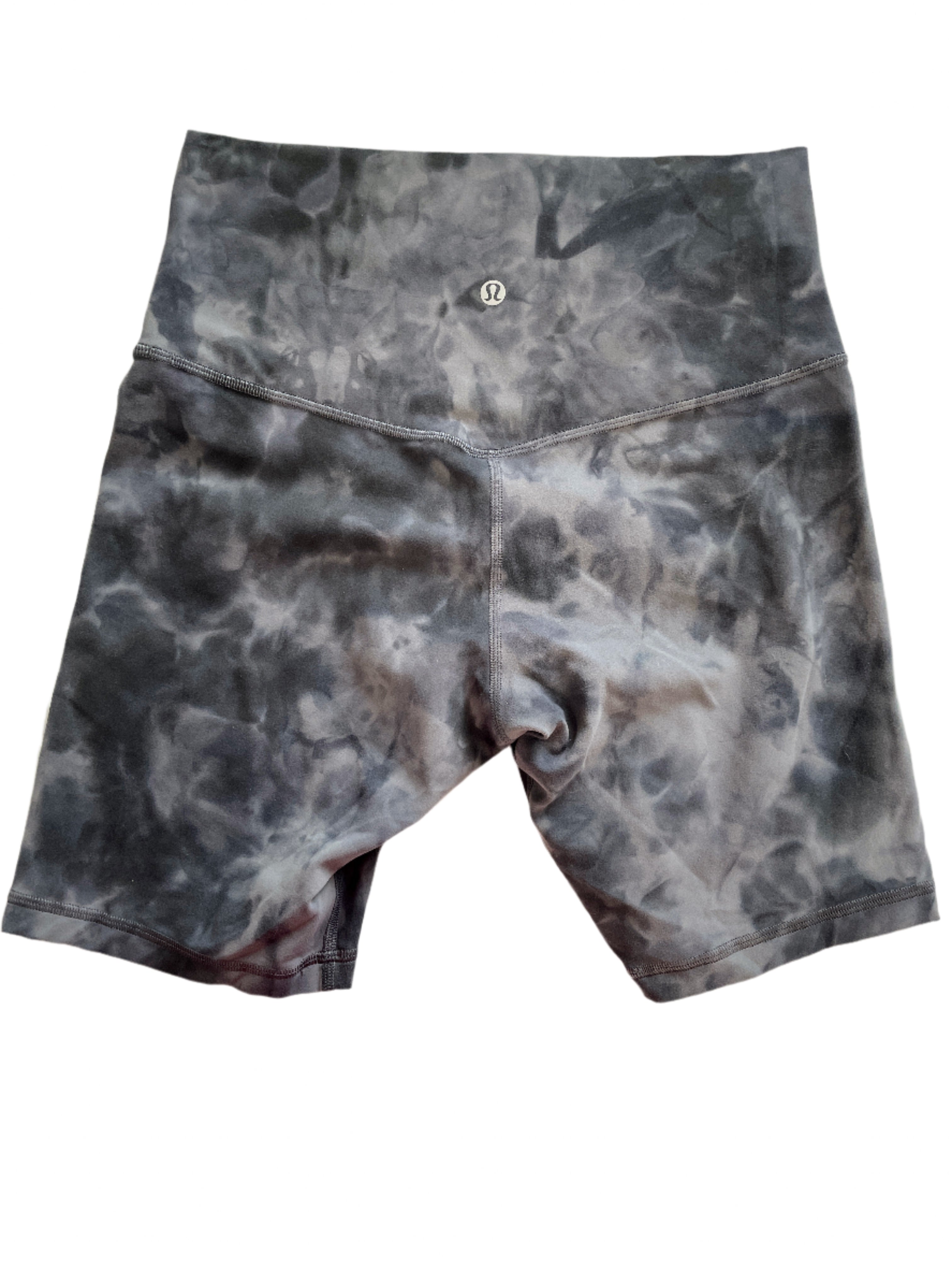 Lululemon marble grey high-rise biker shorts size 8, back views.
