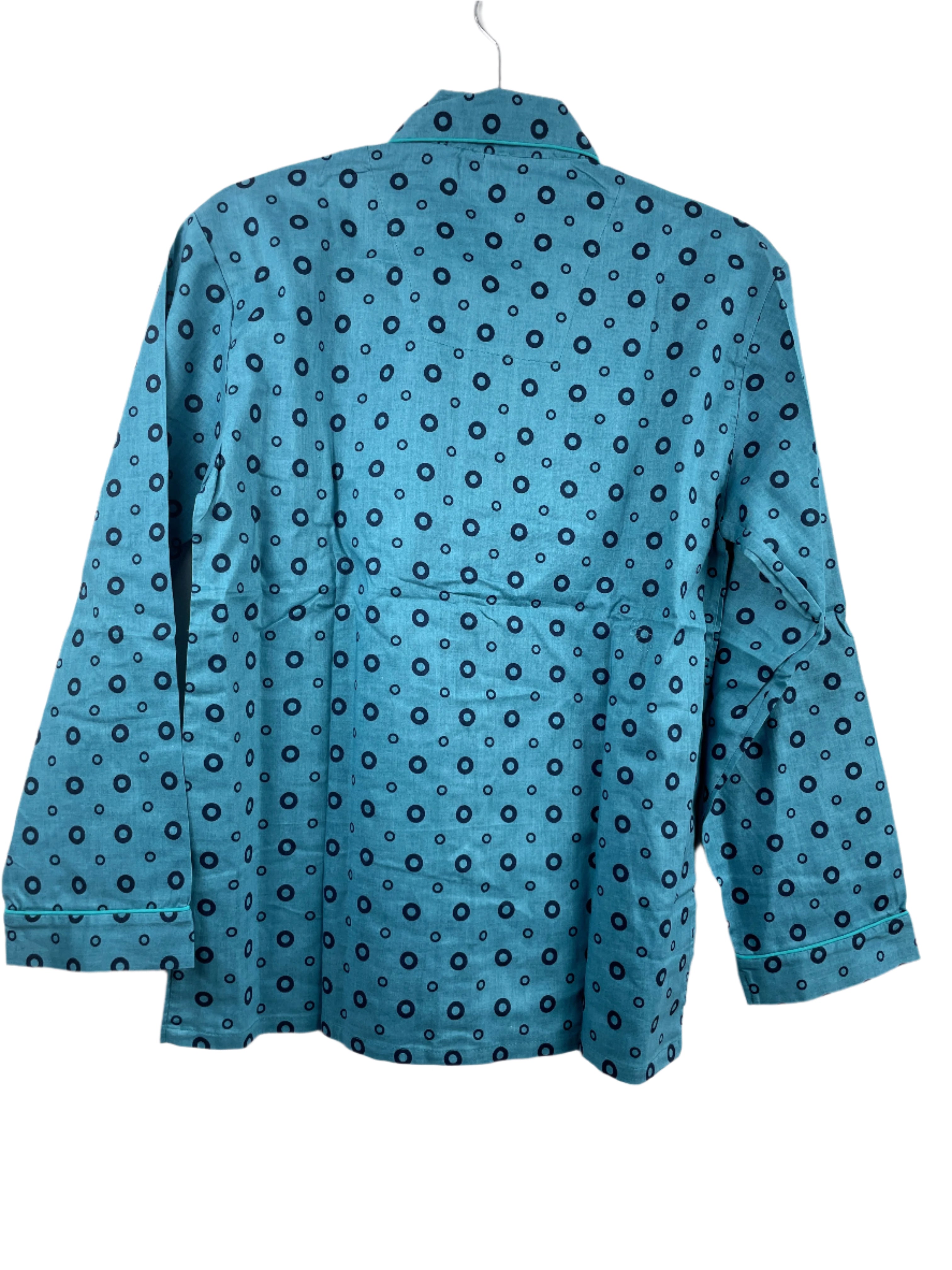 Laurent turquoise polka dot lightweight cotton pyjama set with elastic waist pants and button-front top