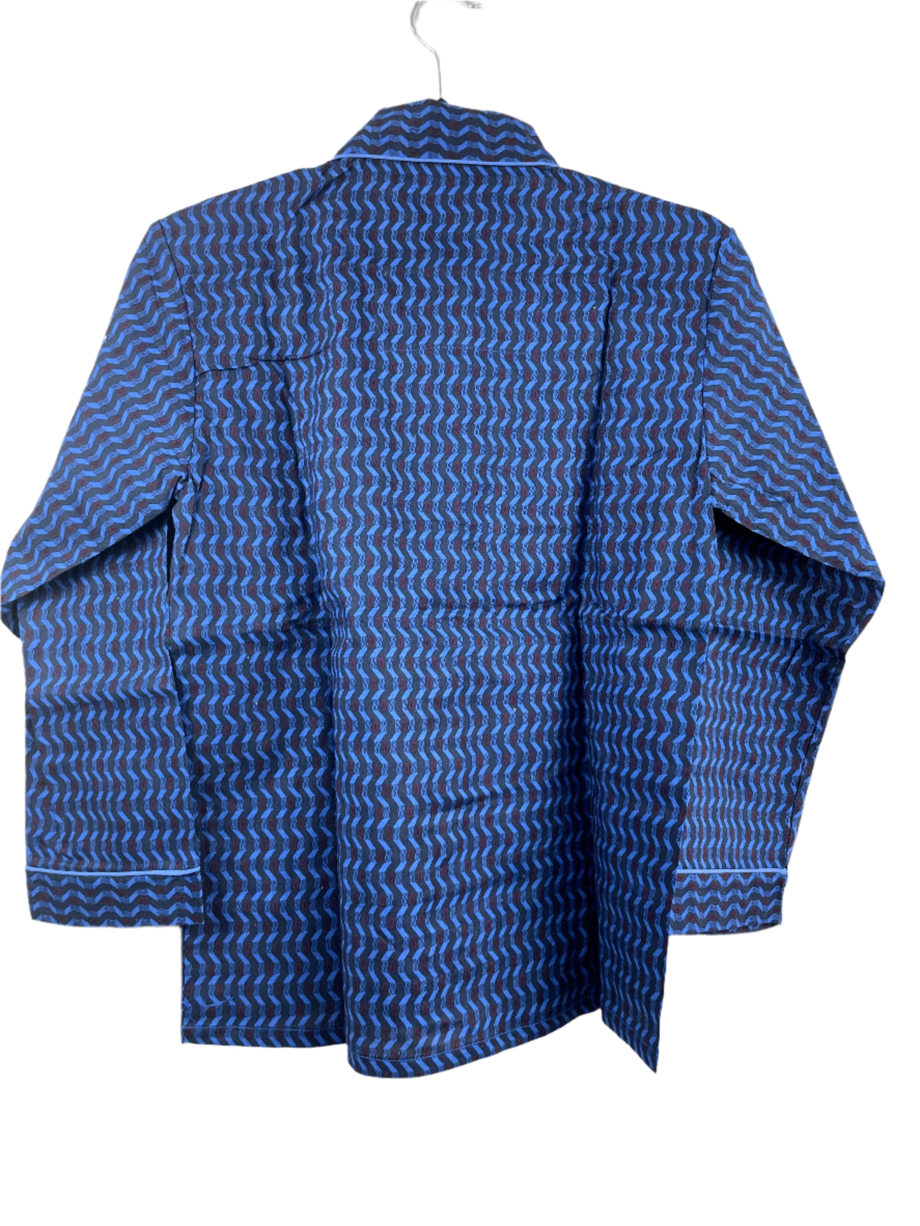 Laurent blue and black wave print lightweight cotton pyjama set with elastic waist pants and top