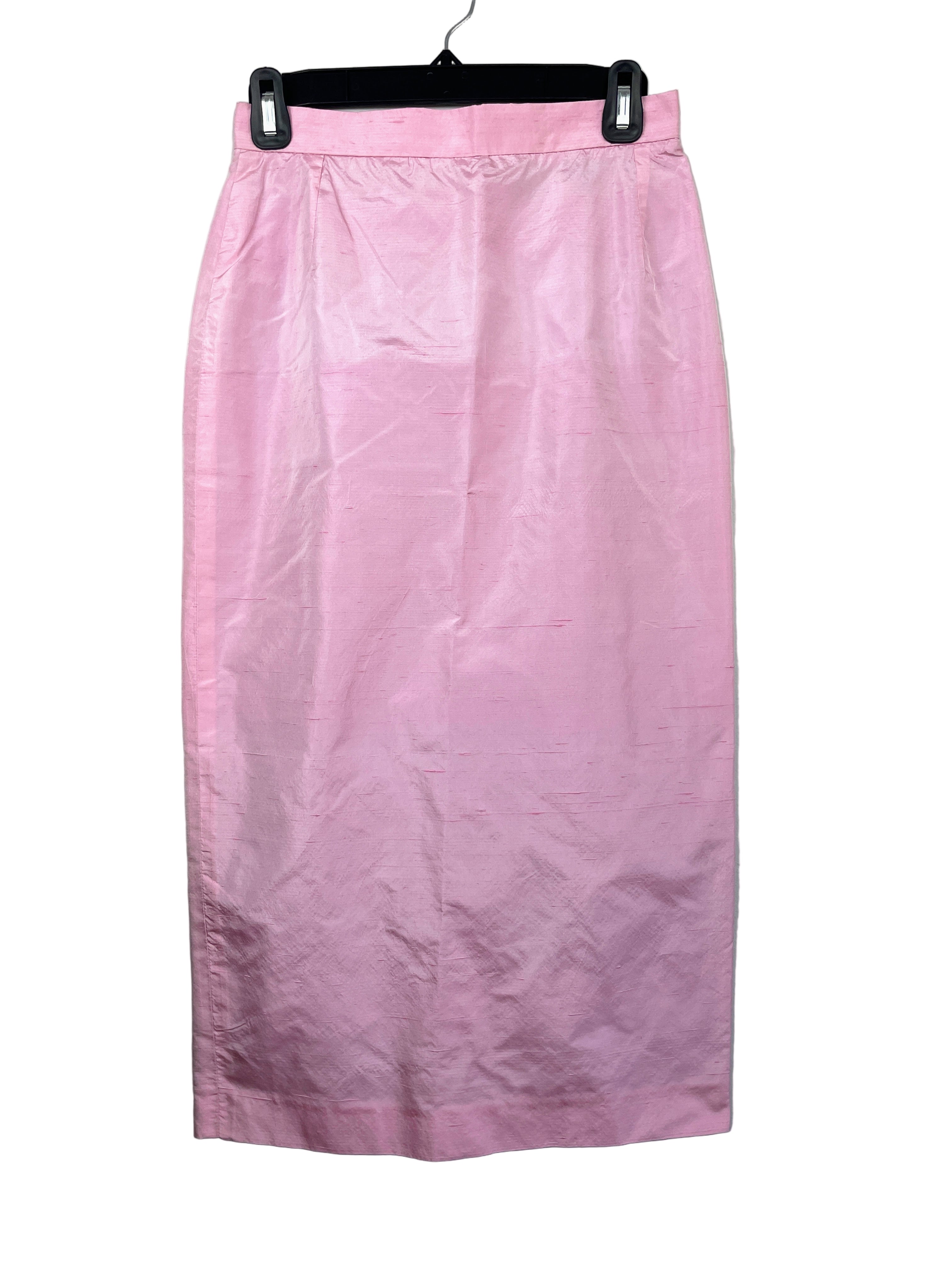 Harriet Selling pink silk midi pencil skirt front view size medium 