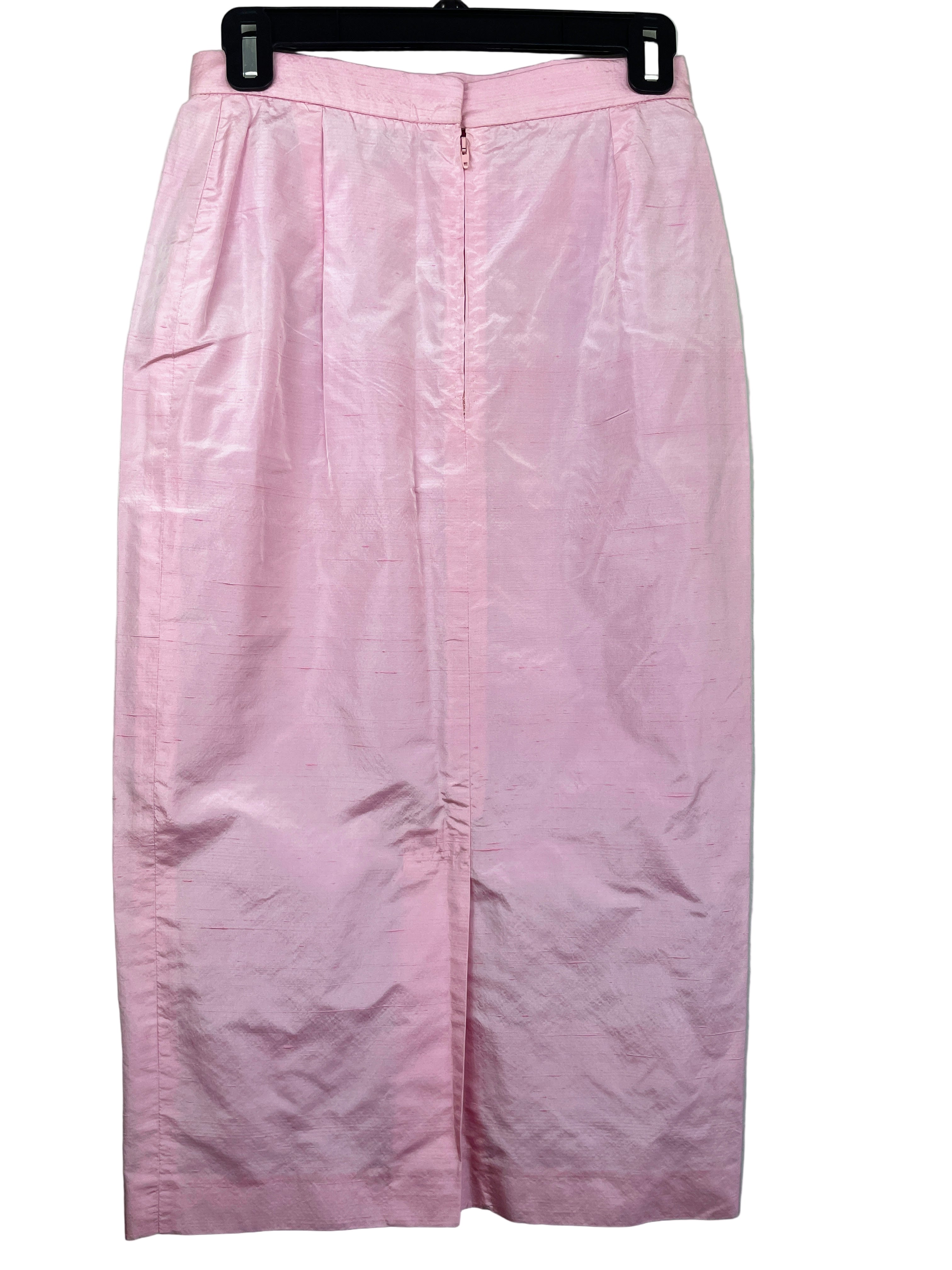 Harriet Selling pink silk midi pencil skirt back view with zipper and slit size medium 42 EU”
