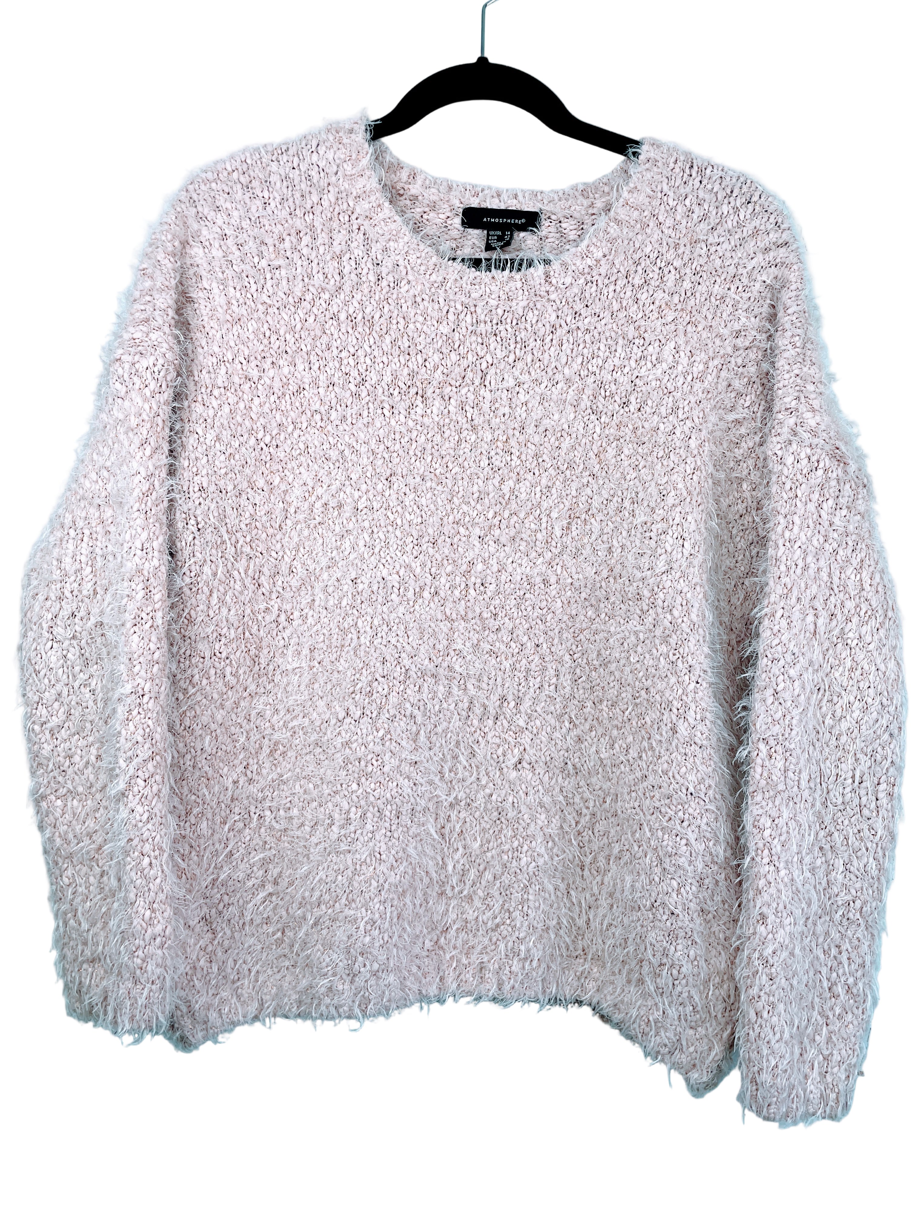 Atmosphere pink fuzzy eyelash knit sweater back view 