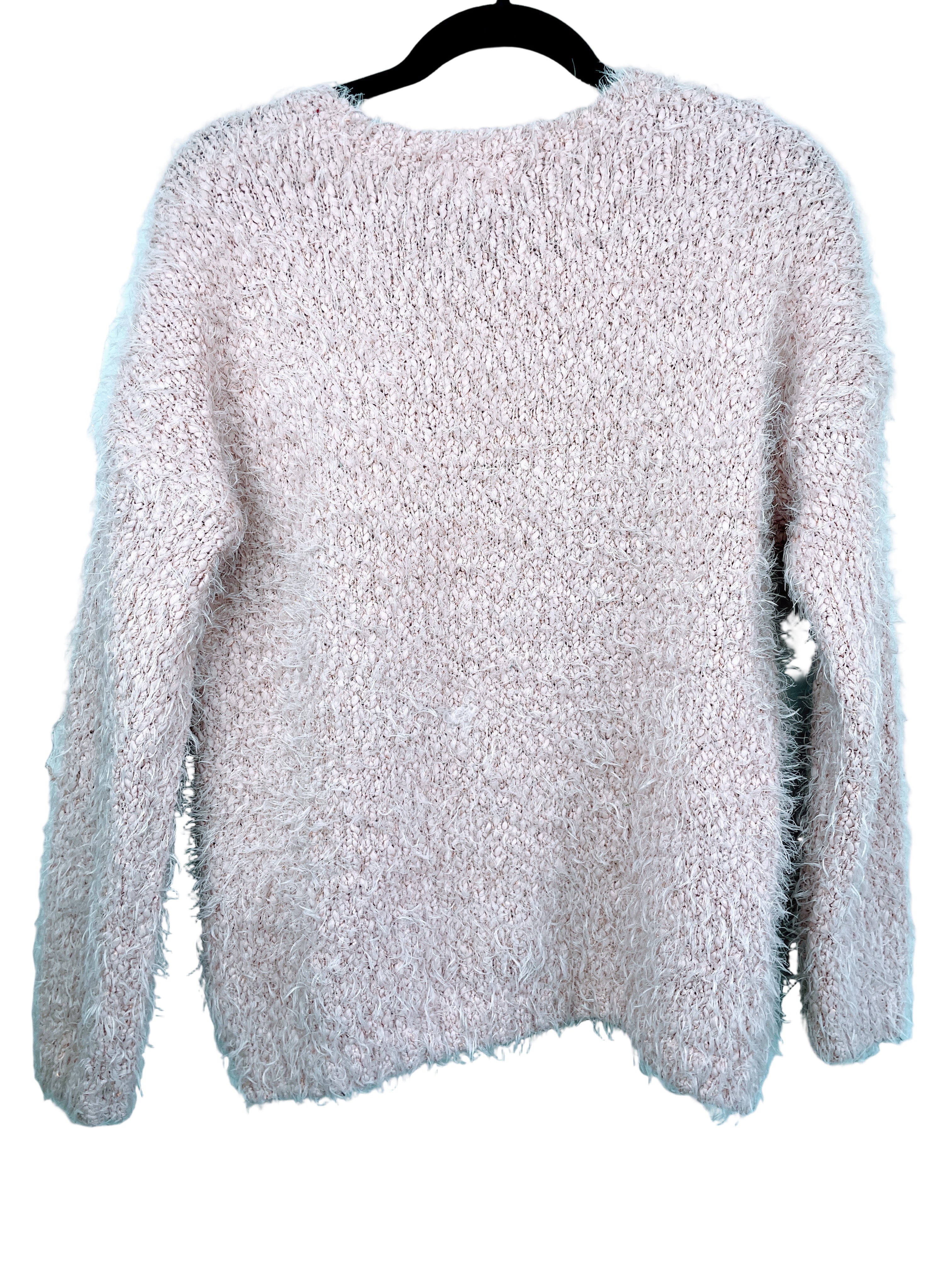 Atmosphere pink fuzzy eyelash knit sweater front view size 10