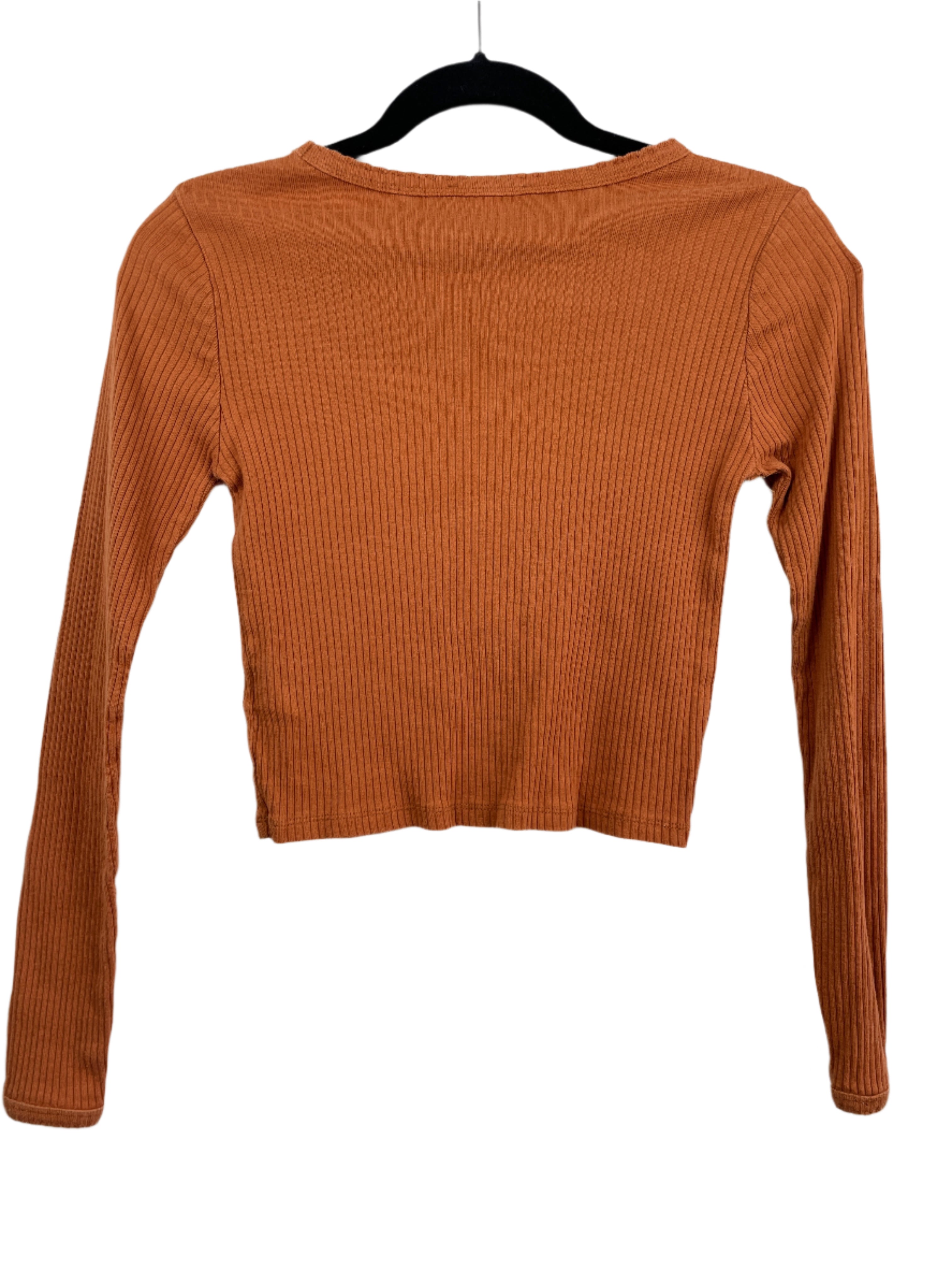 back view brown ribbed long sleeve cotton top topshop size 6