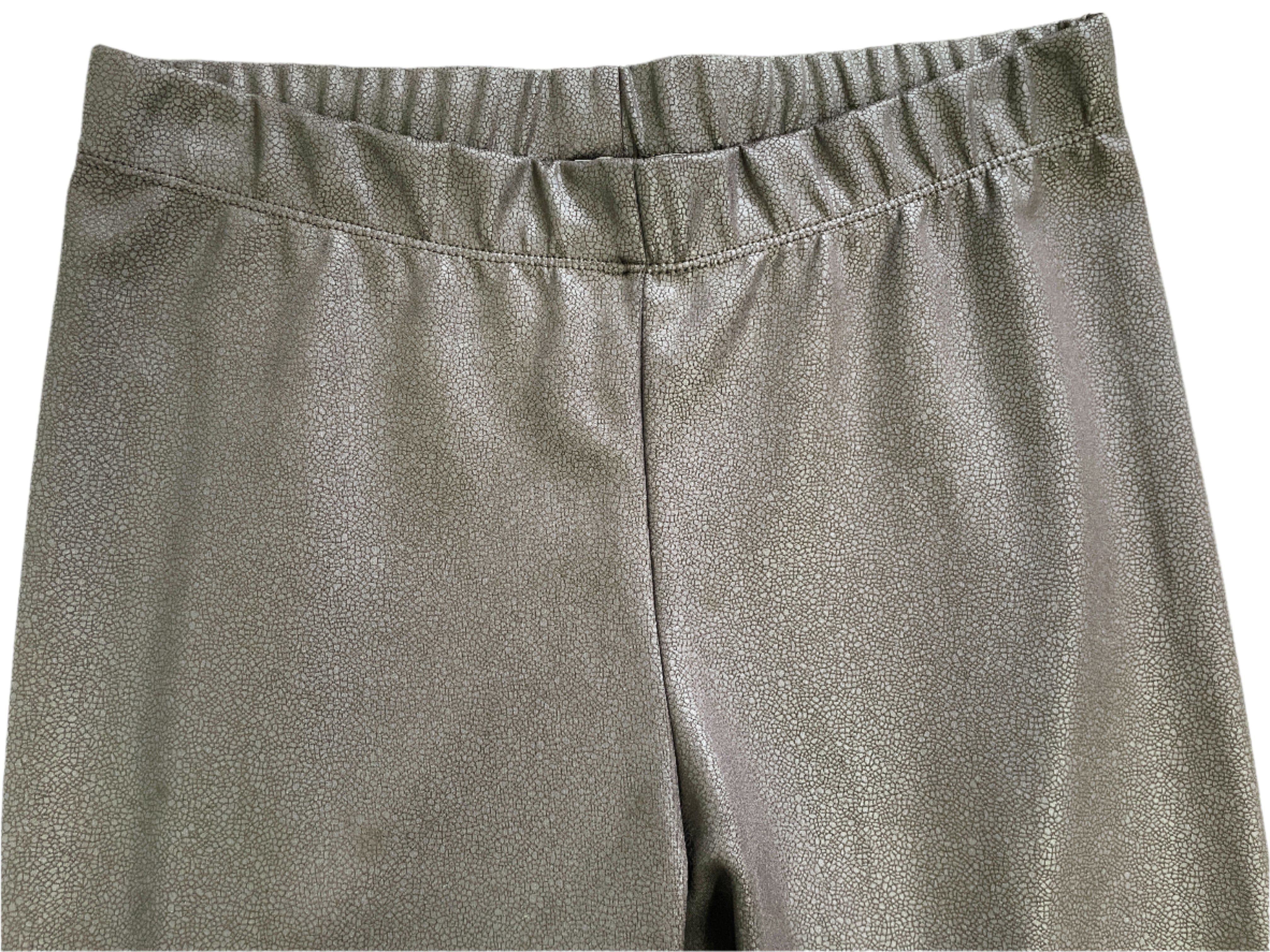Black Kim & Co pants with faint snakeskin print and elastic waistband, size medium front view