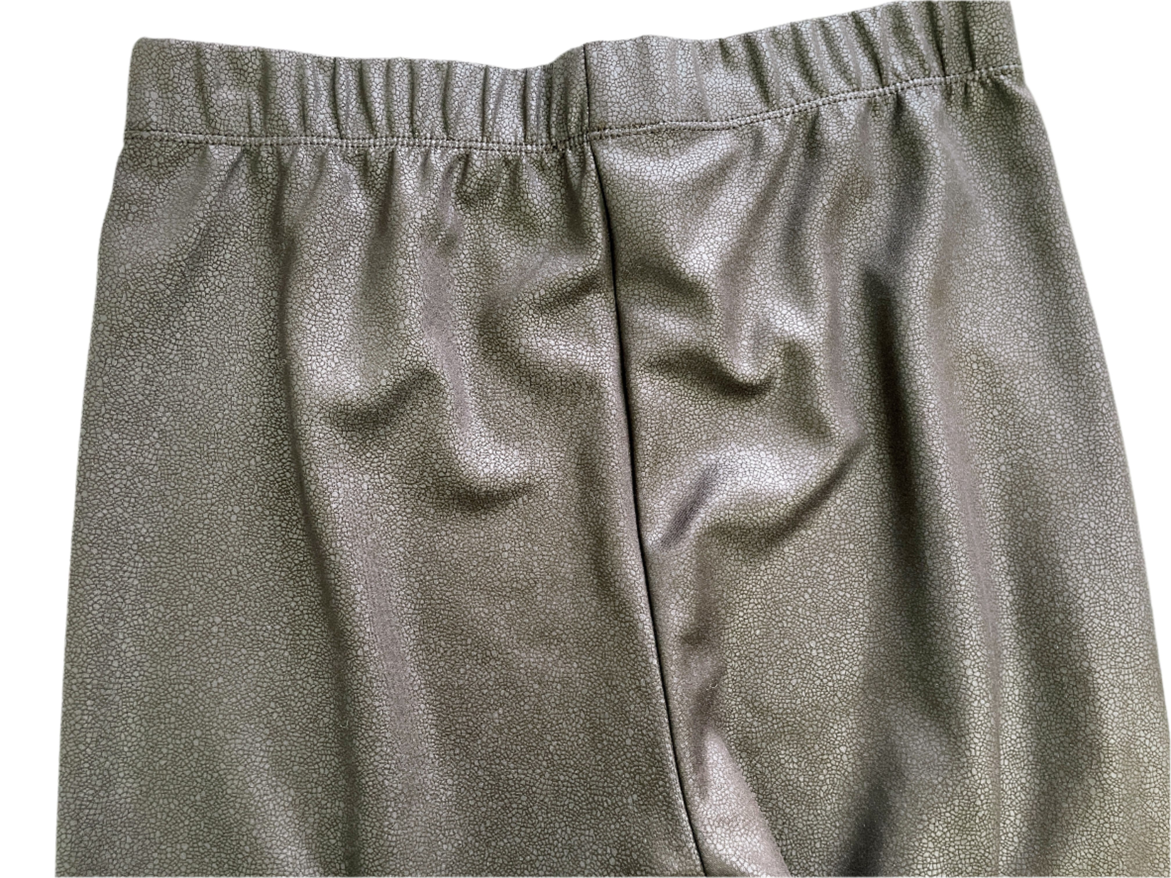 Black Kim & Co pants with faint snakeskin print and elastic waistband, size medium. back view