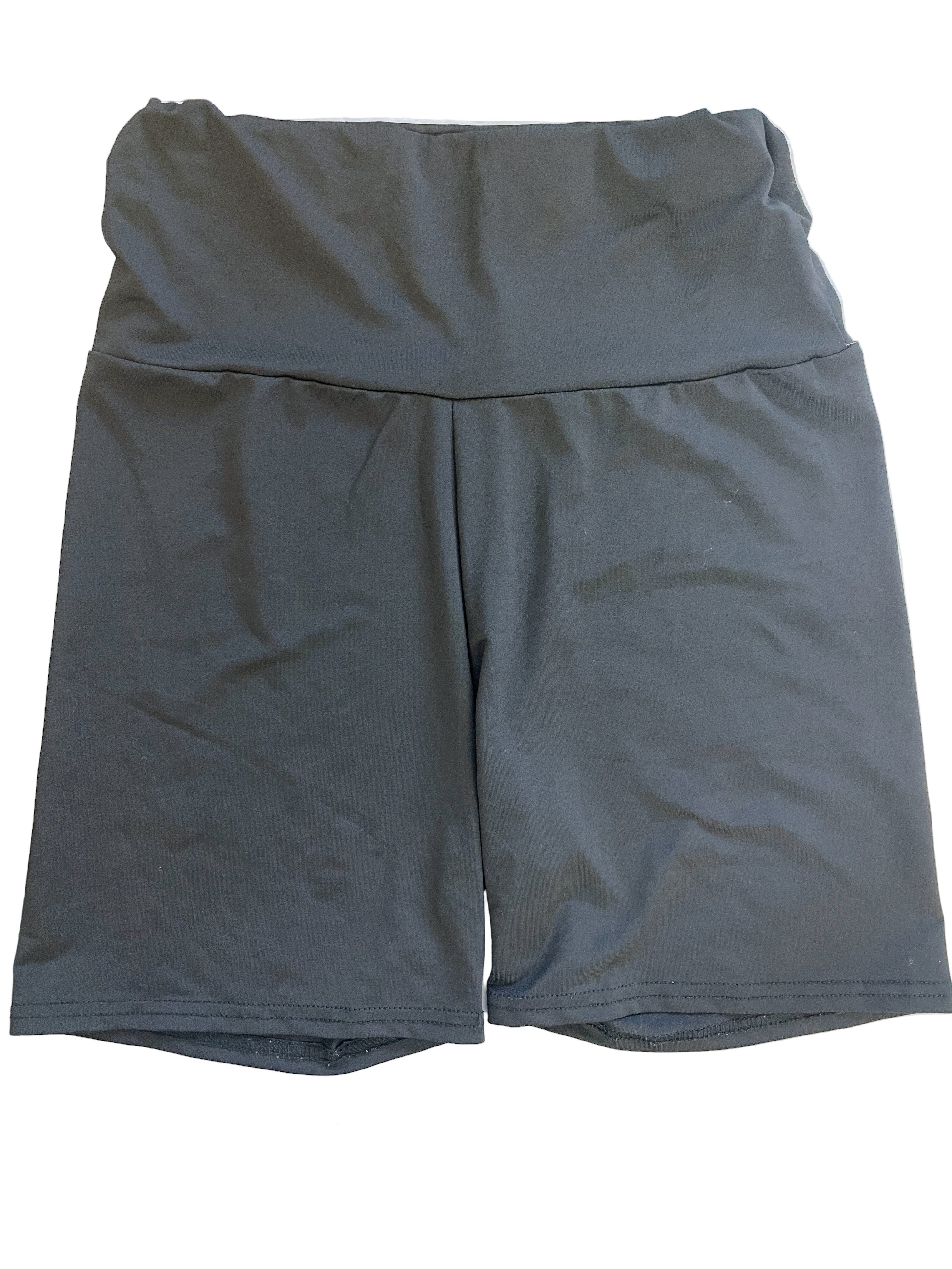 Front view of SHEIN black bike shorts with wide waistband