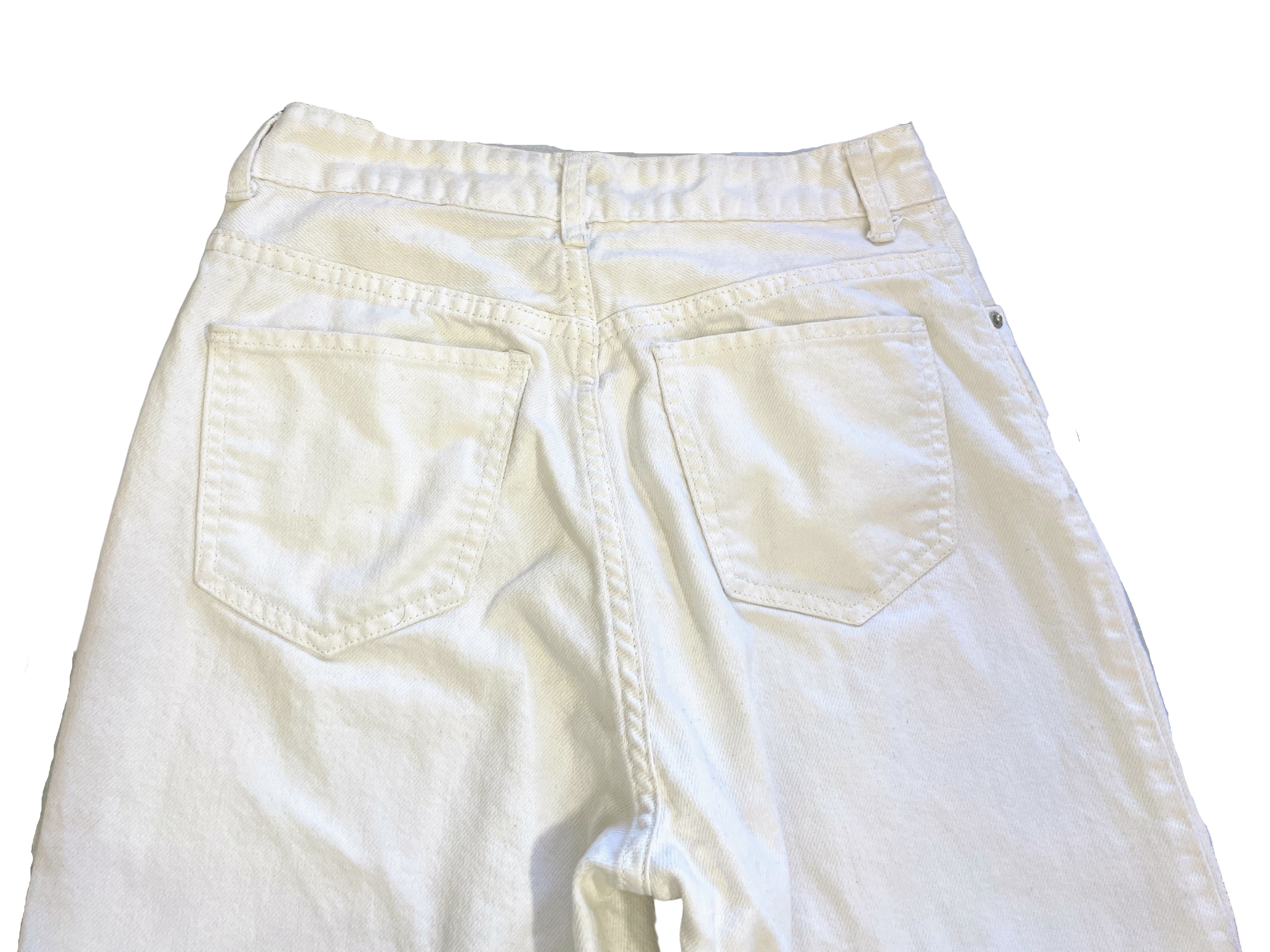 Back view of white S.O.N.G. boyfriend jeans showing pockets and leg shape