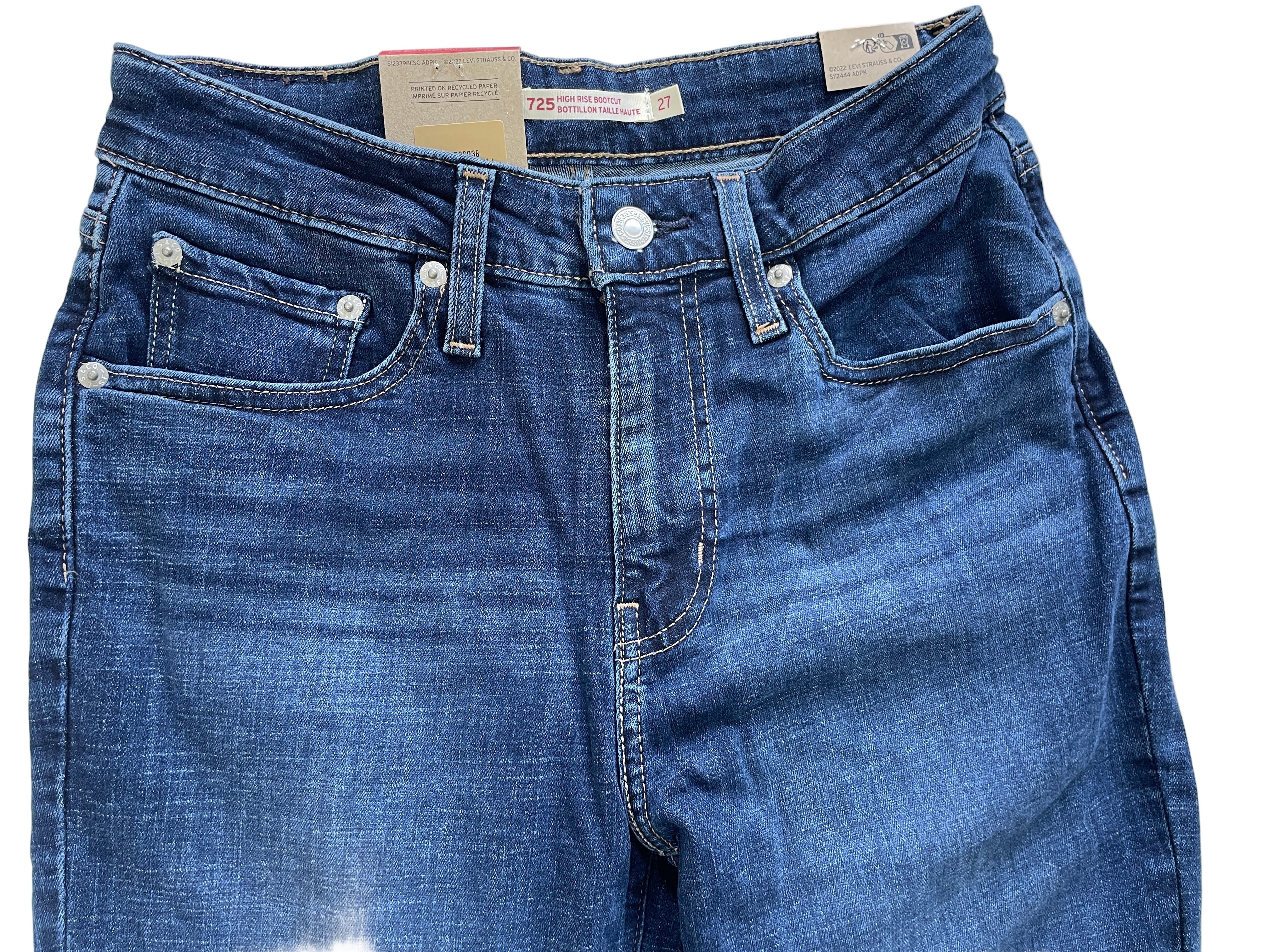 Levi’s 725 High-Rise Bootcut women’s jeans in dark wash, size 27x30, bootcut leg 