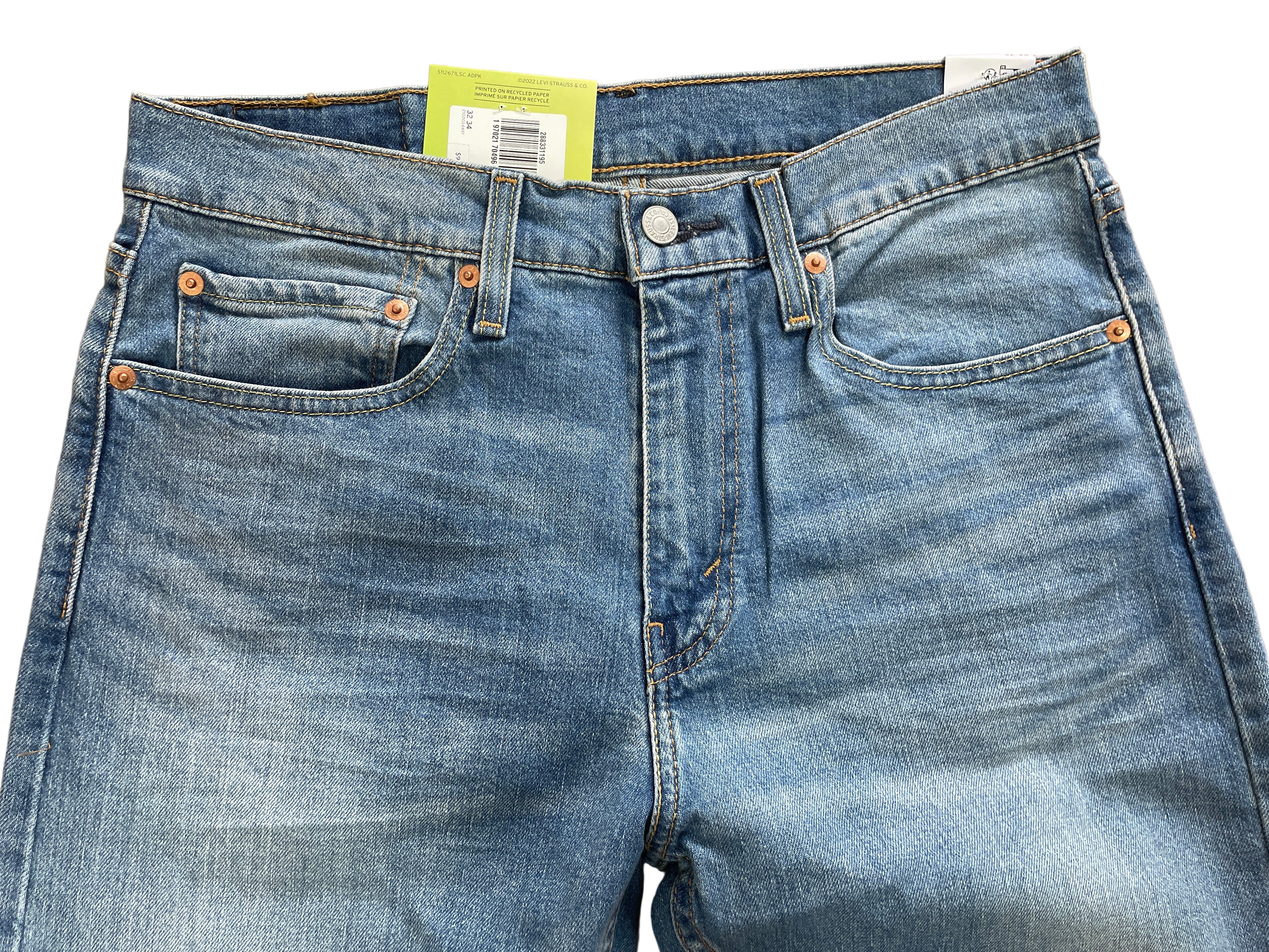 Levi’s 512 Slim Taper men’s jeans in light wash, size 32x34, stretch denim with natural fading, zipper fly, five pockets