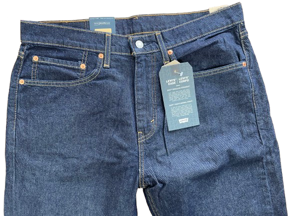 evi's ease 505 regular straight men's jeans midnight denim front view