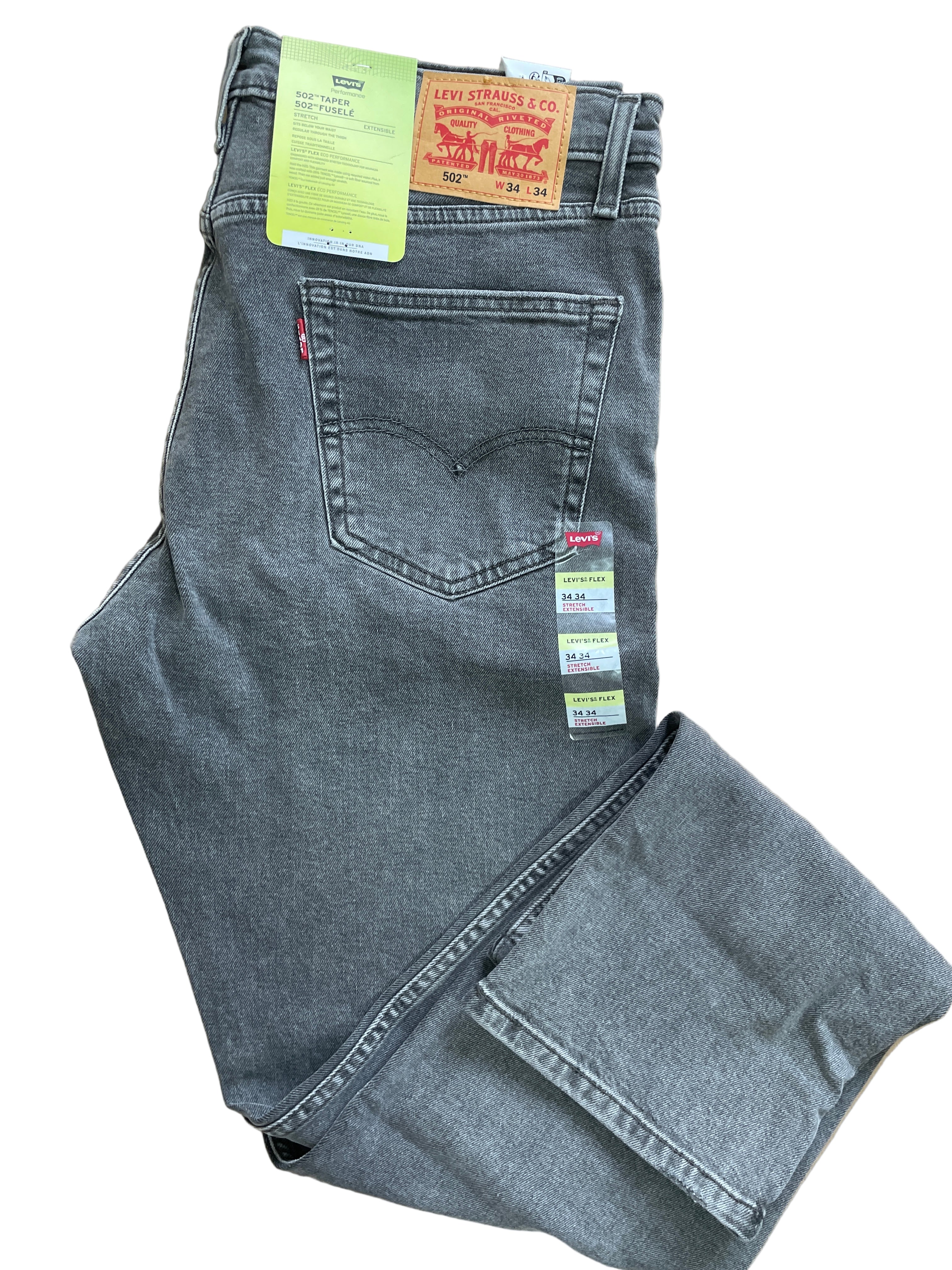 levi's 502 taper men's jeans grey folded view