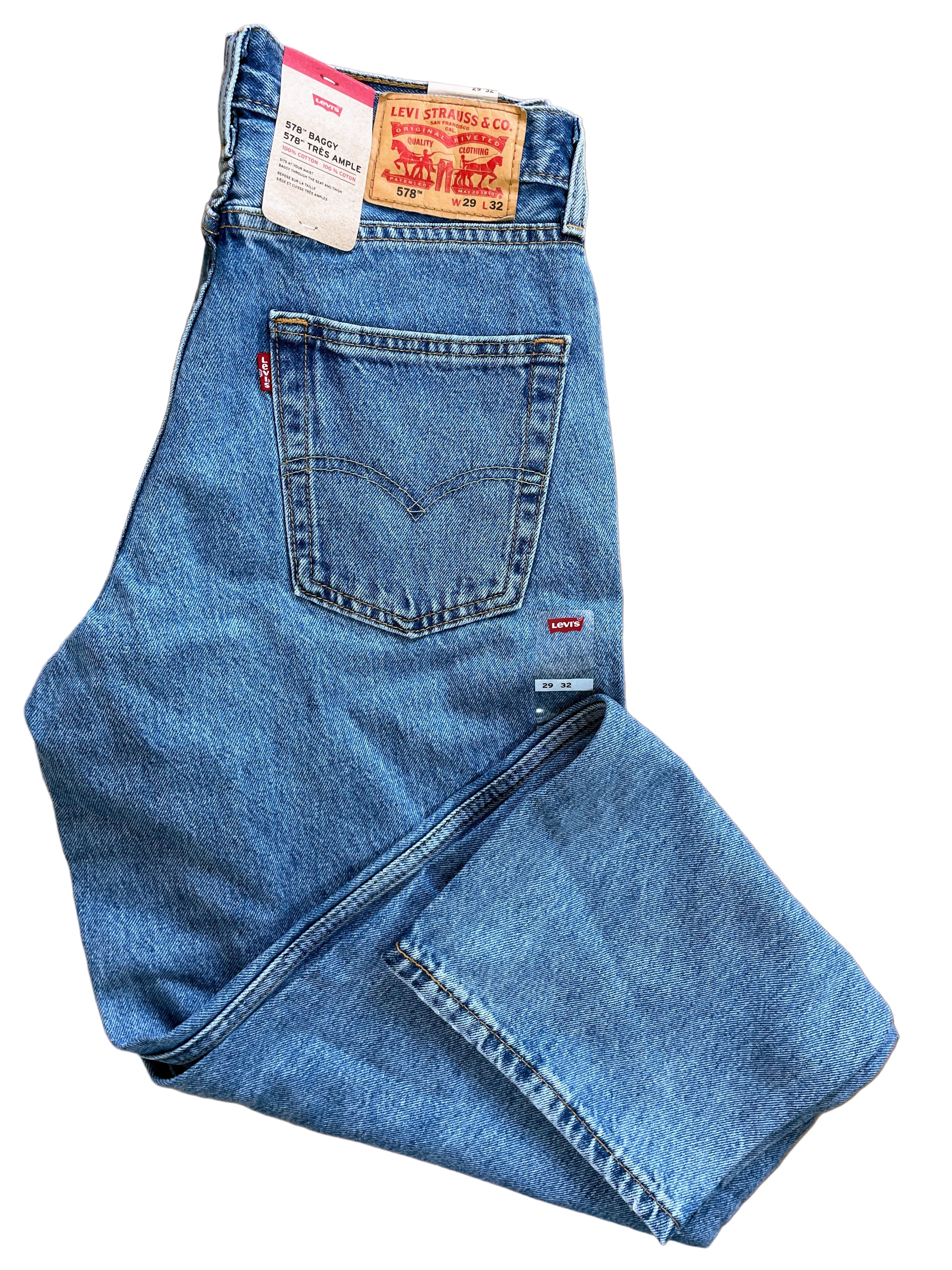 levi's 578 baggy men's jeans light wash folded view