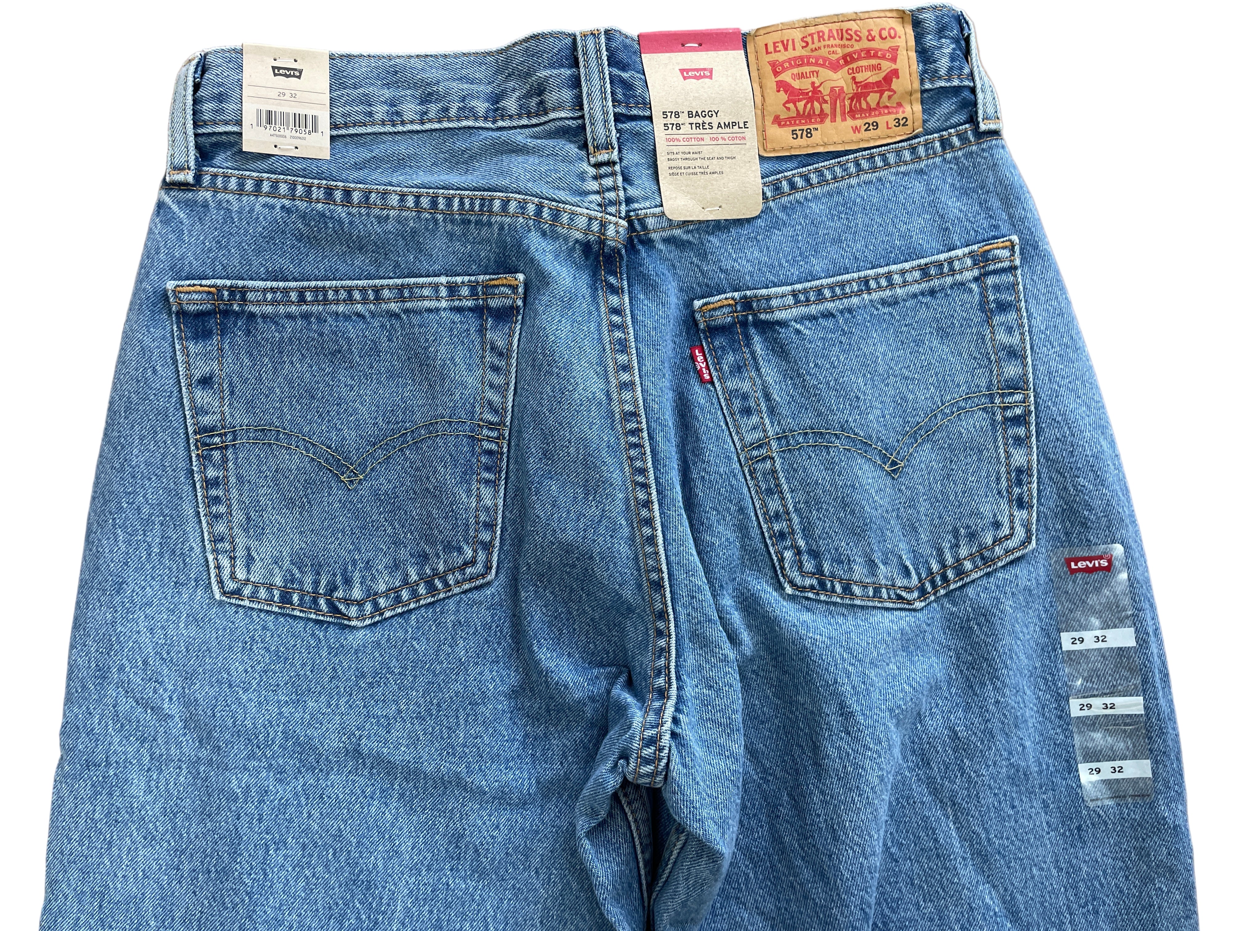 levi's 578 baggy men's jeans light wash full back view
