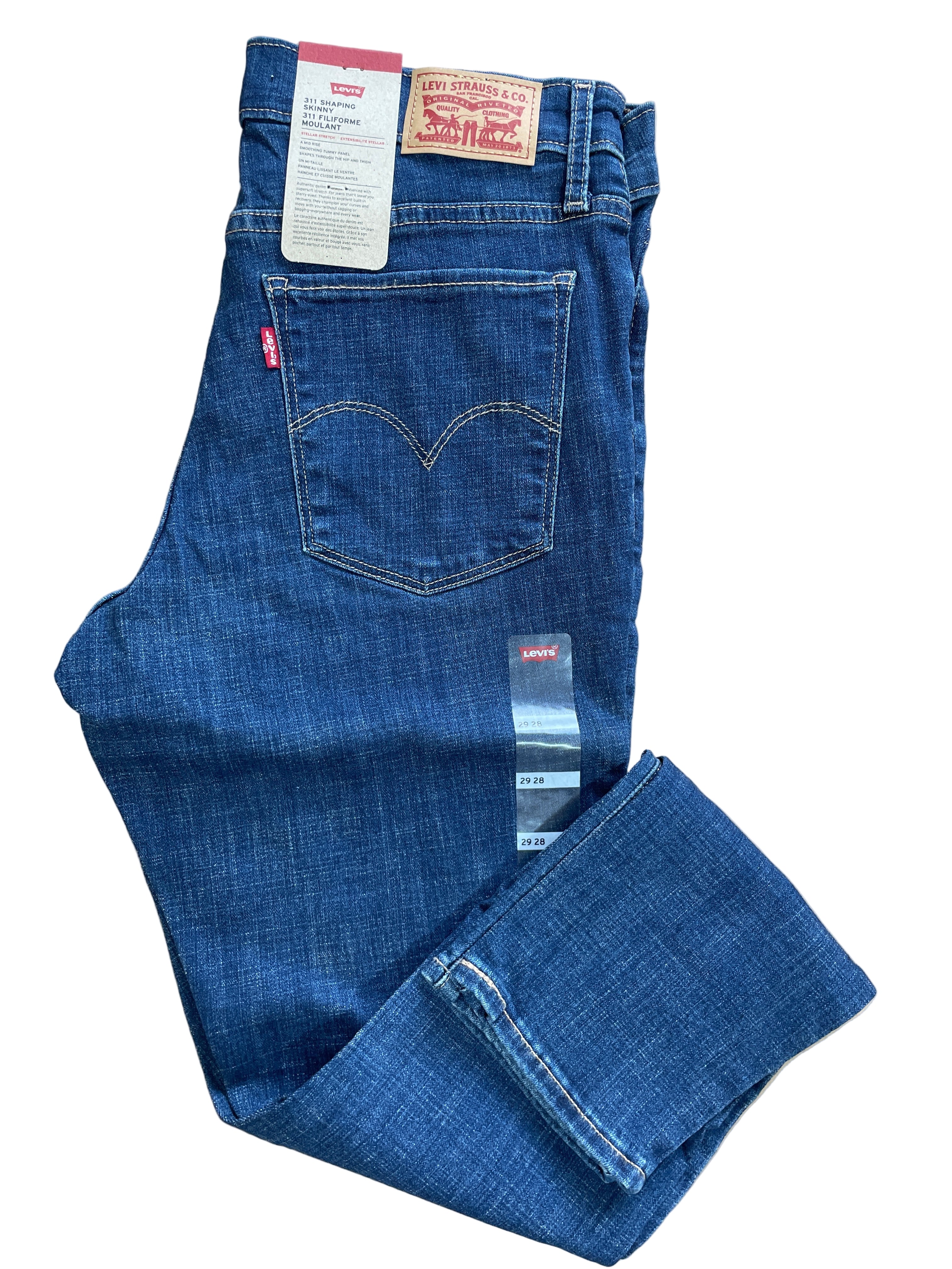 evi's 311 shaping skinny jeans stellar stretch folded view