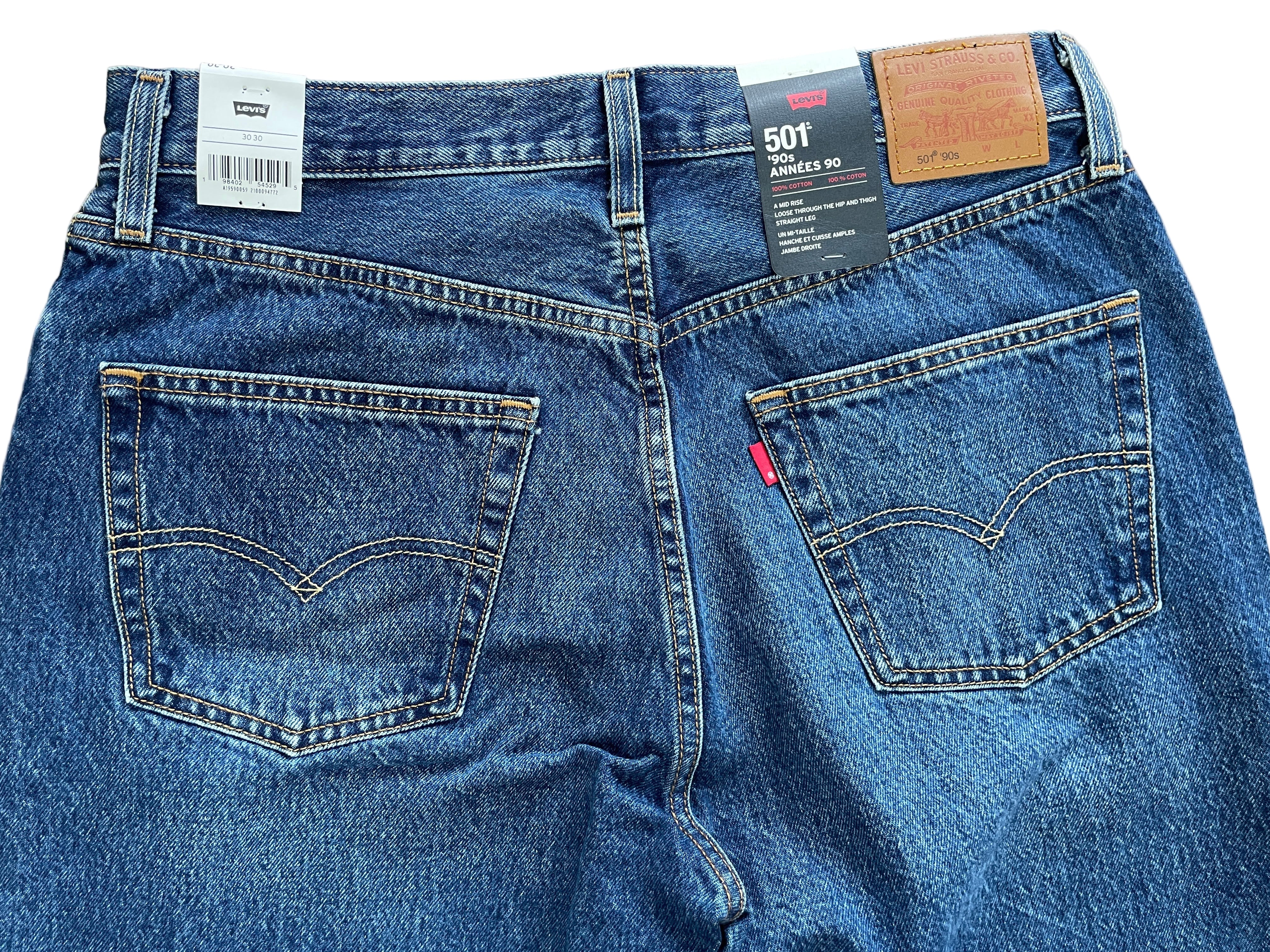Levi's 501 '90s women's straight leg jeans in dark blue wash, new with tags, shown back view