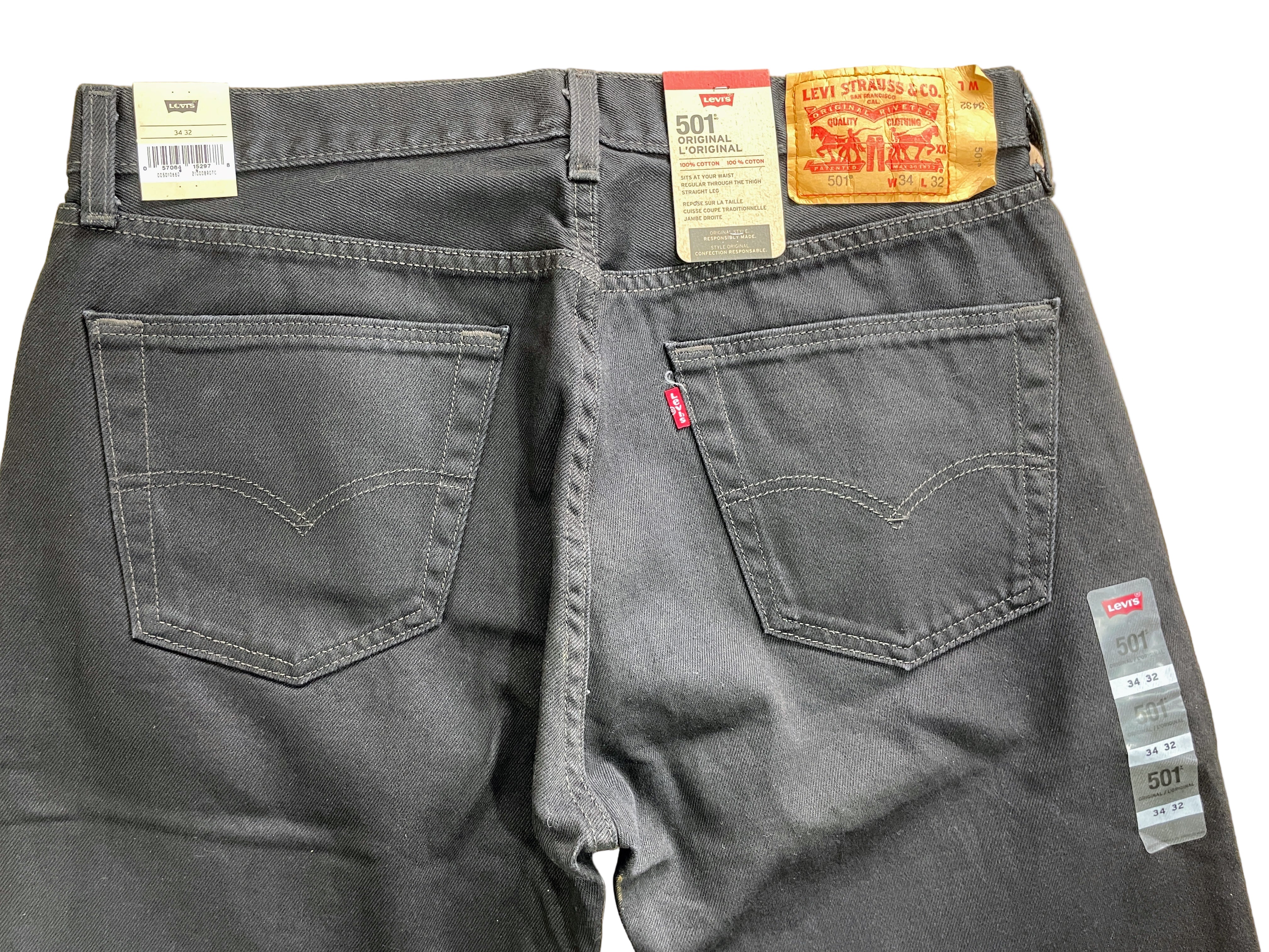 levi's 501 original men's jeans black 34x32 back view