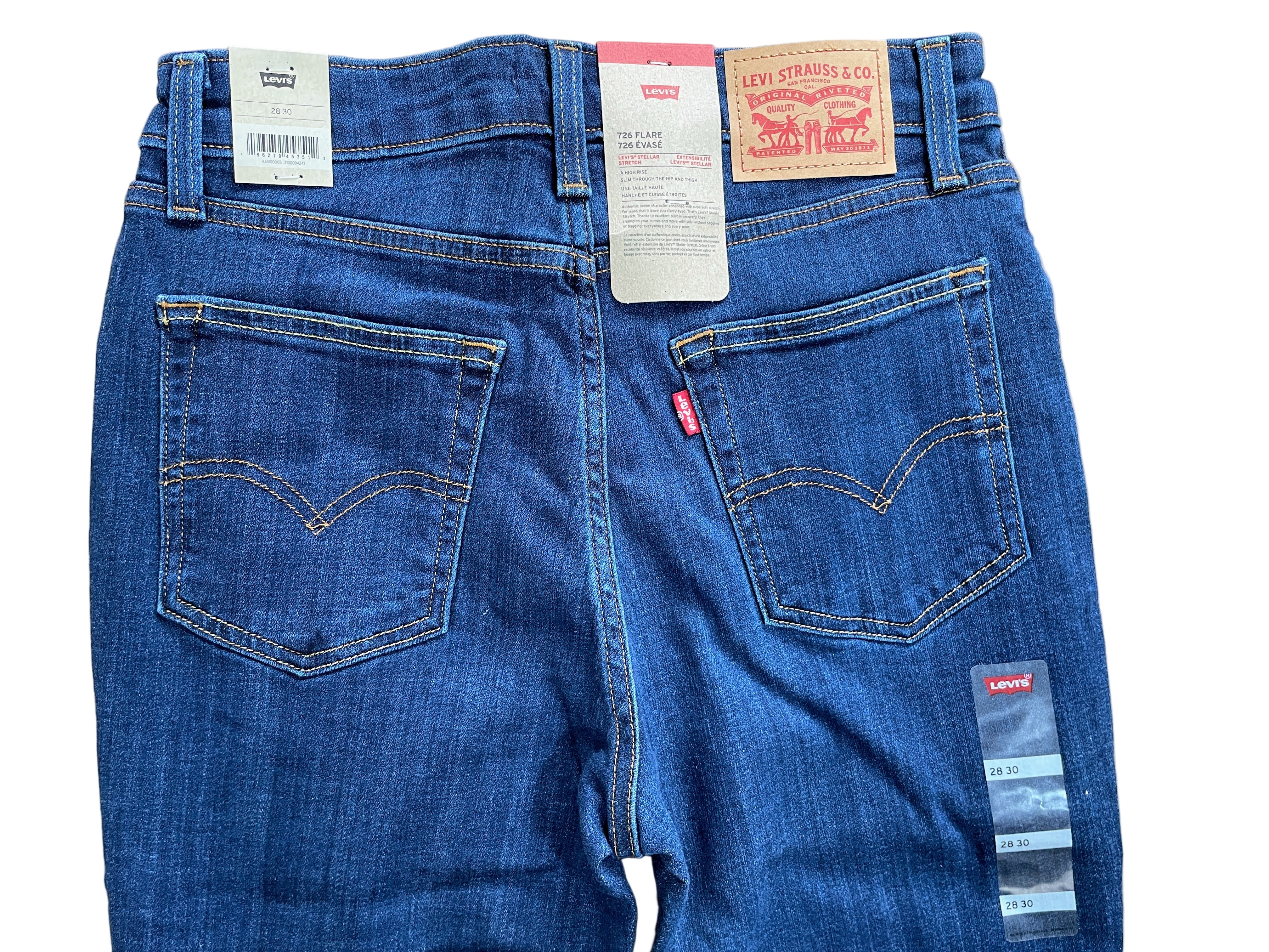 levi's 726 flare women's jeans dark wash 28x30 back view