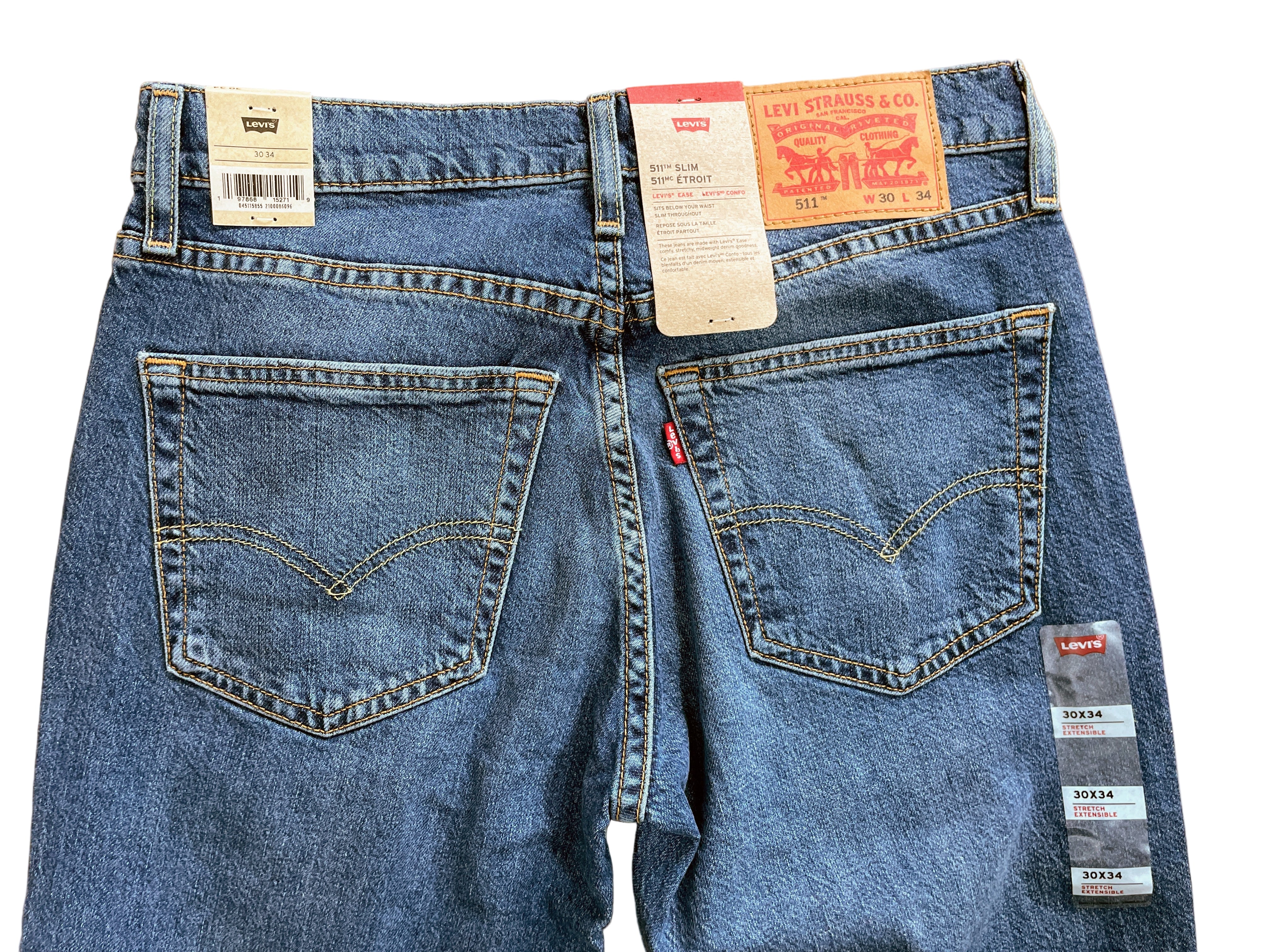 levi's 511 slim men's jeans medium wash 30x34 back view