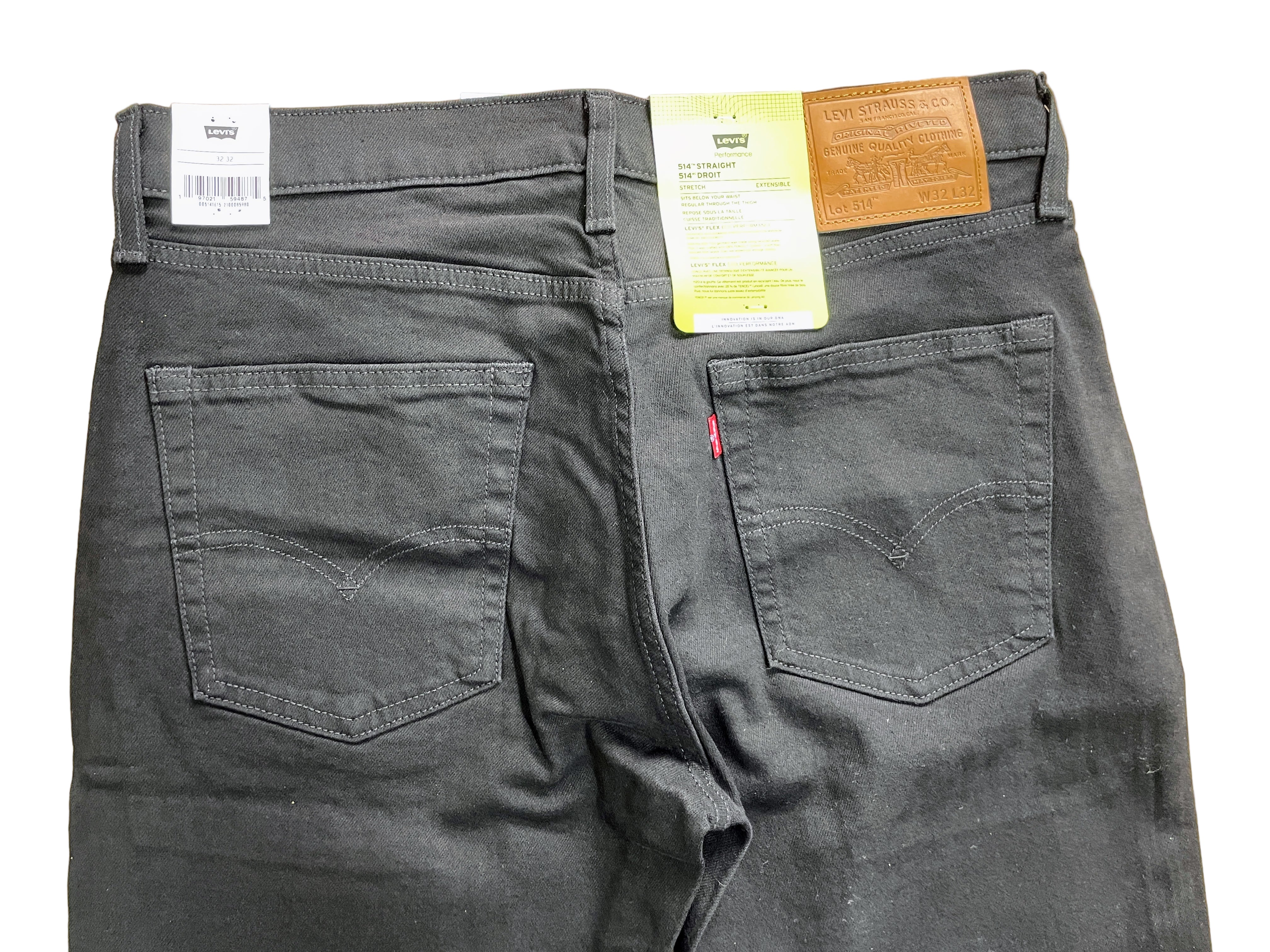 Levi's 514 black straight jeans back view