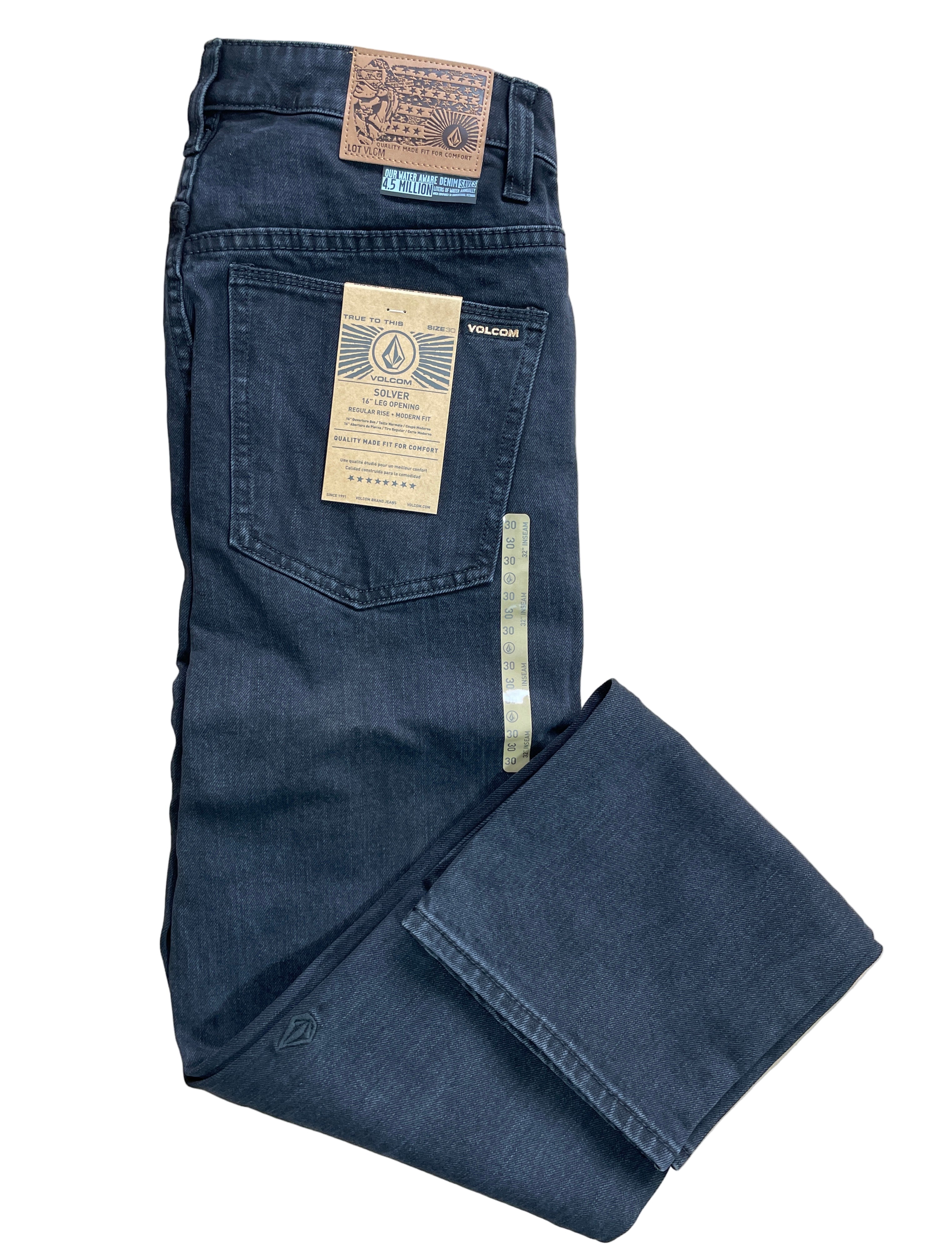 volcom men's black jeans folded