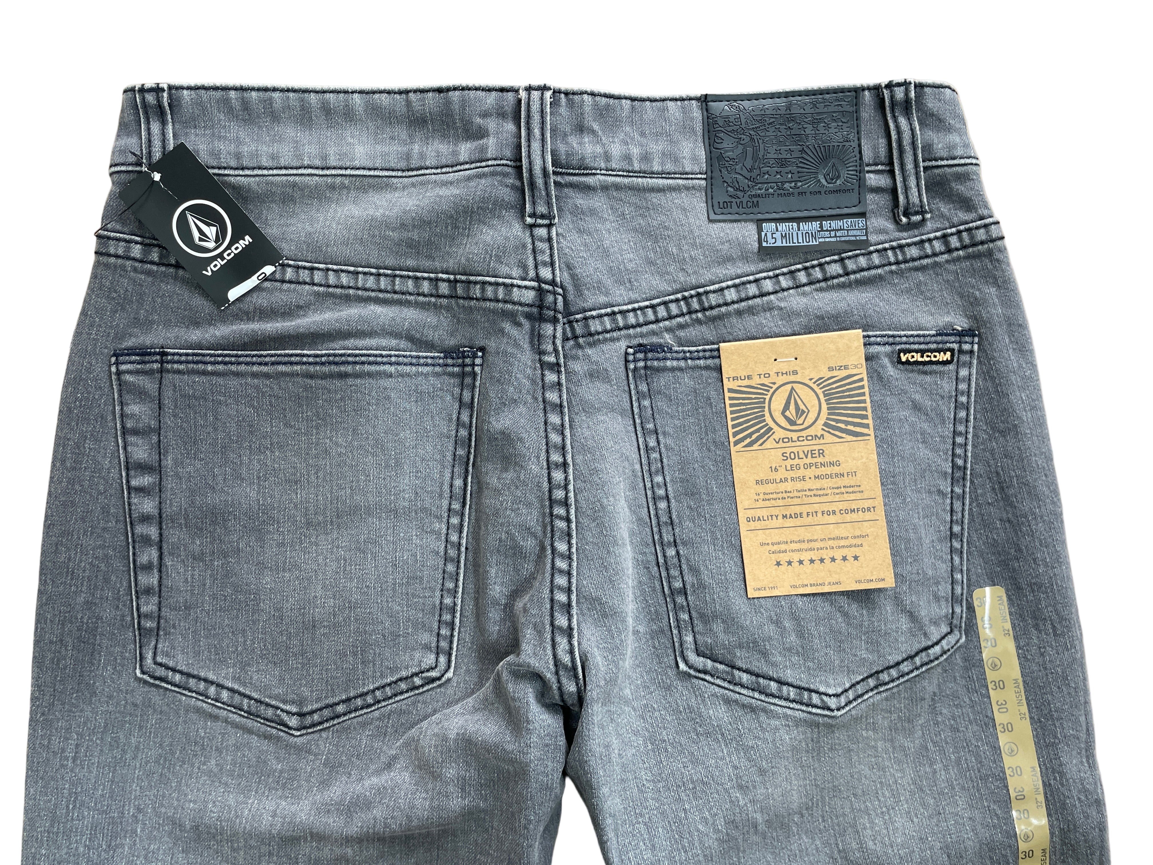 volcom solver modern fit men's jeans grey back view