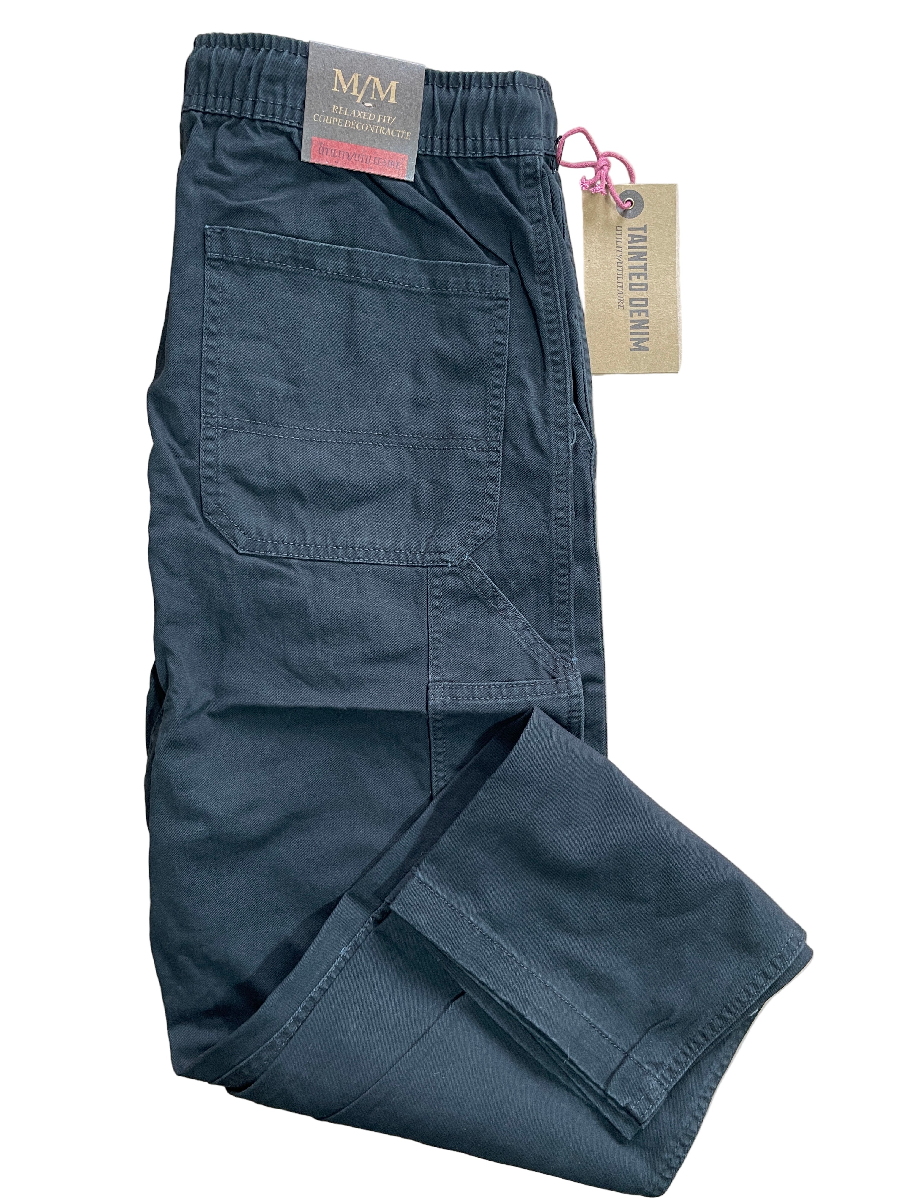 tainted denim black utility men's pants folded view