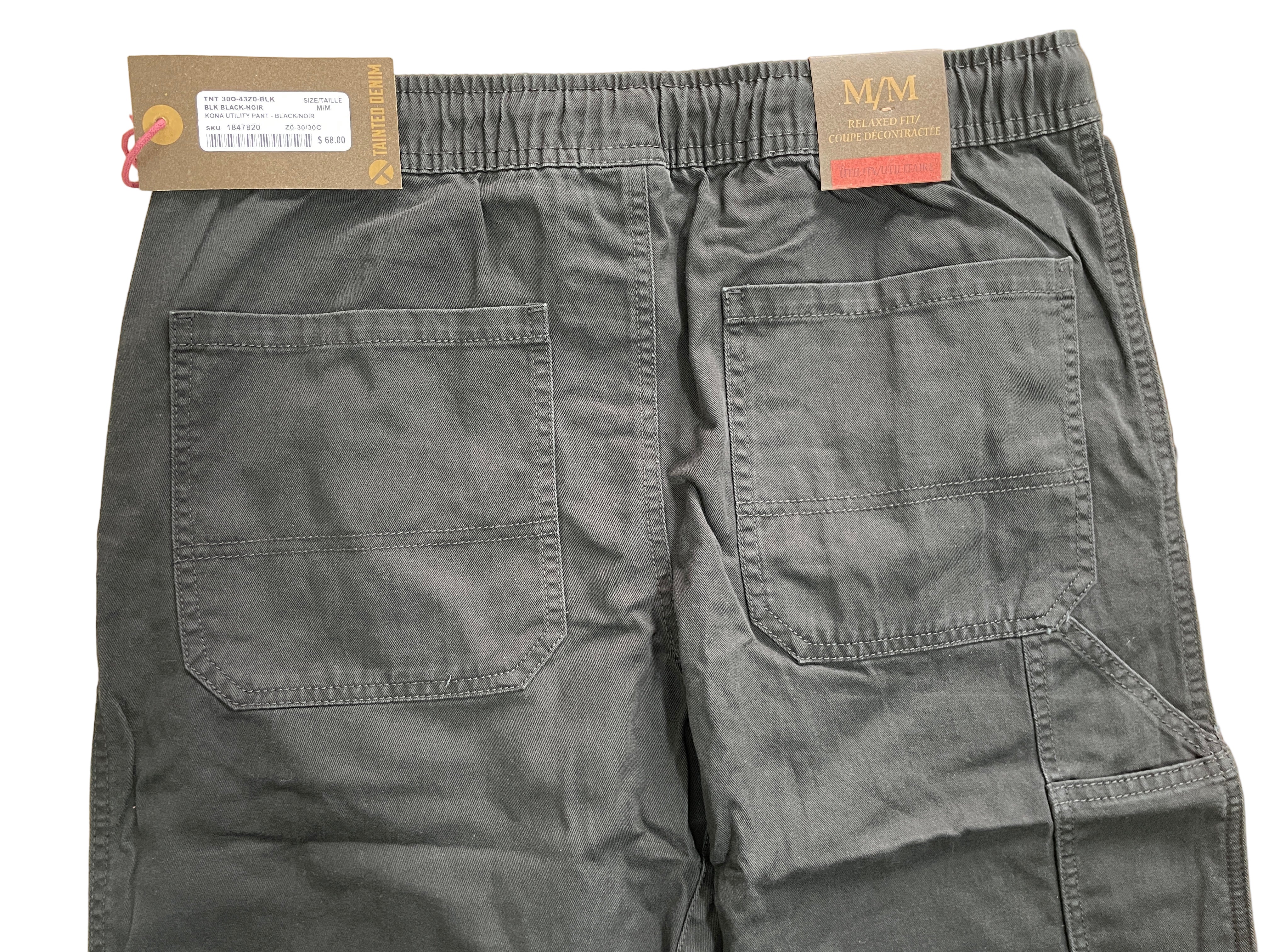 tainted denim black utility men's pants back view