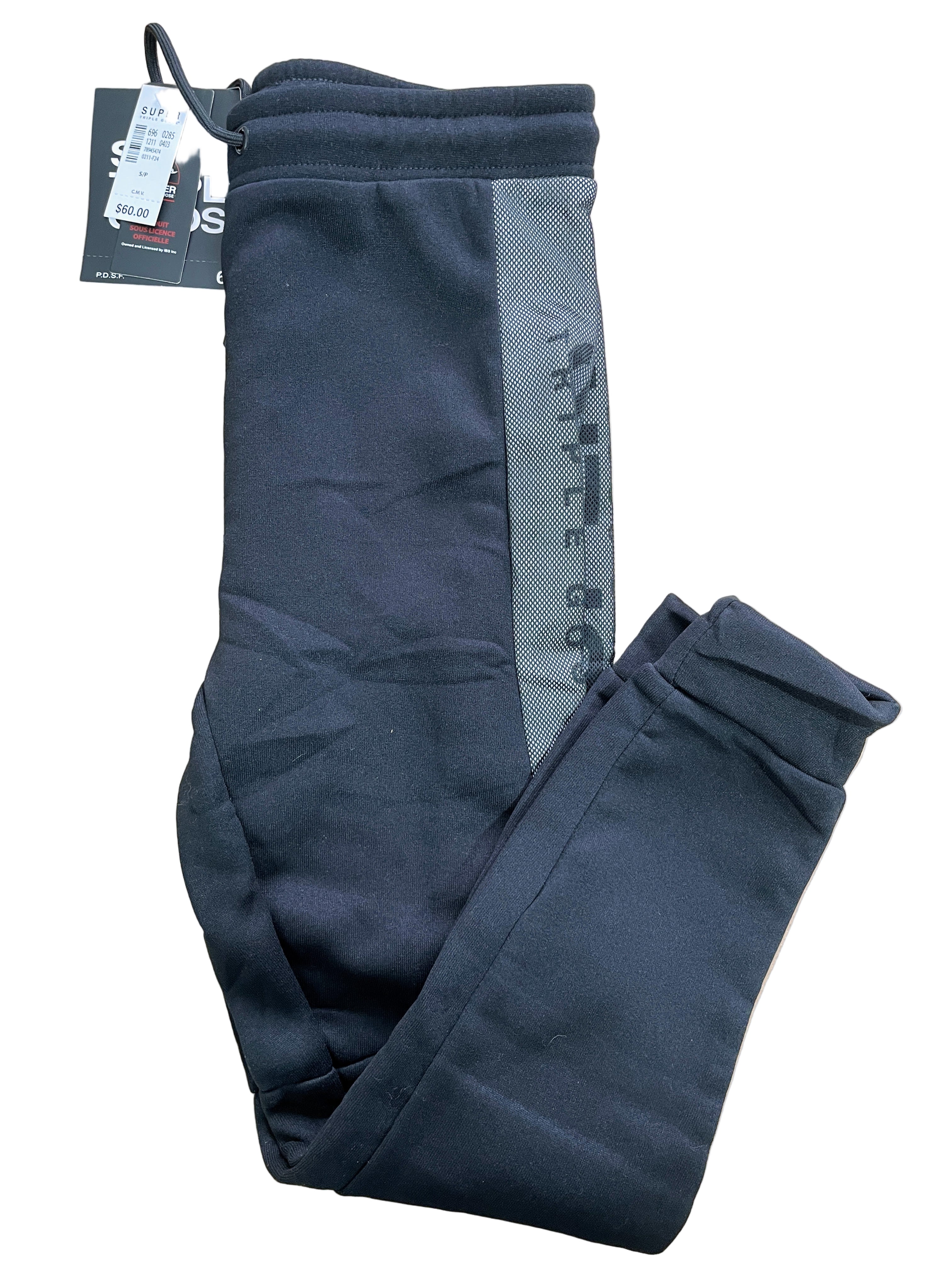 black joggers with mesh logo panel