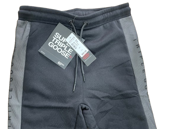 super triple goose front view black joggers