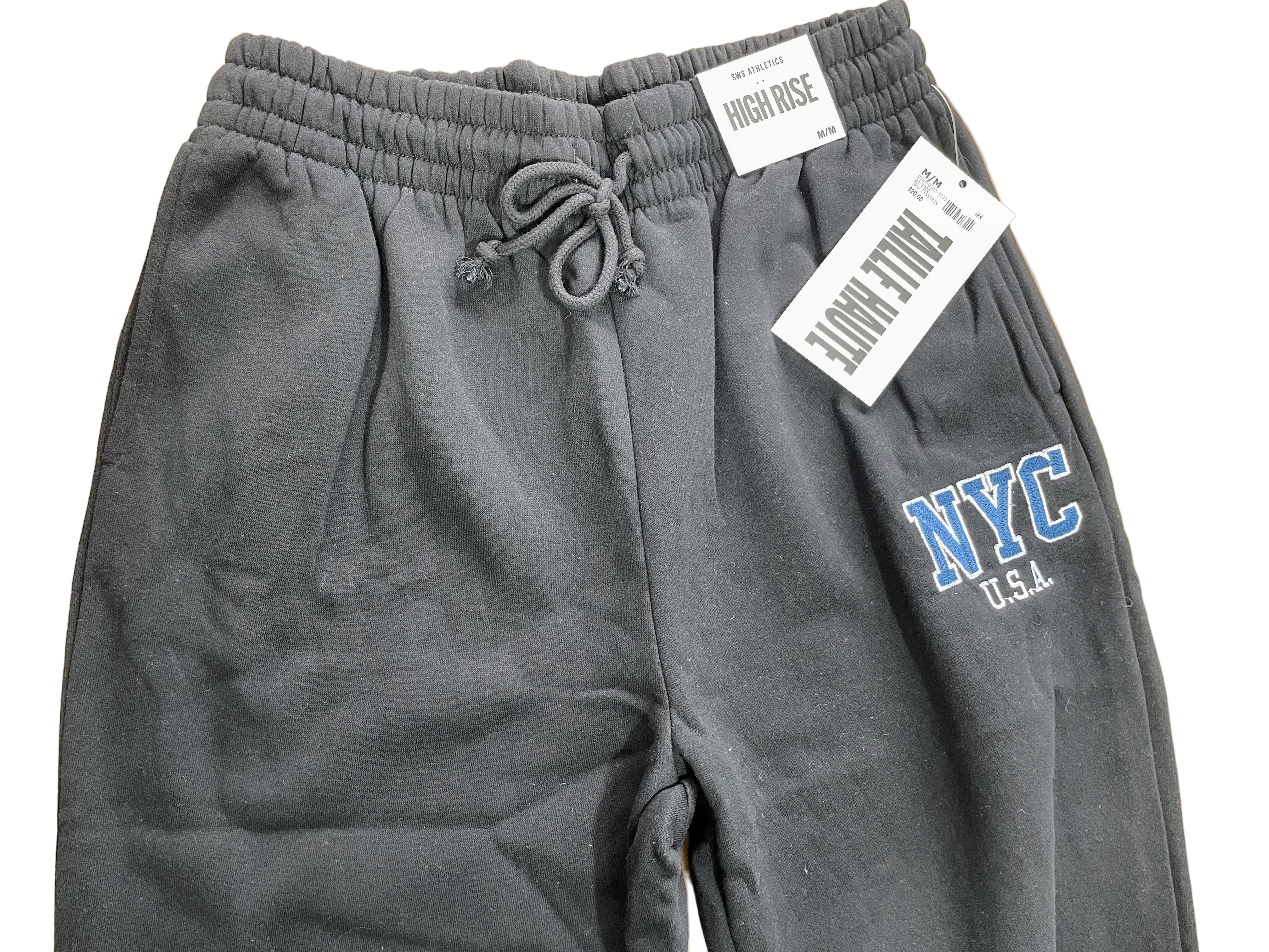Black NYC USA sweatpants front view