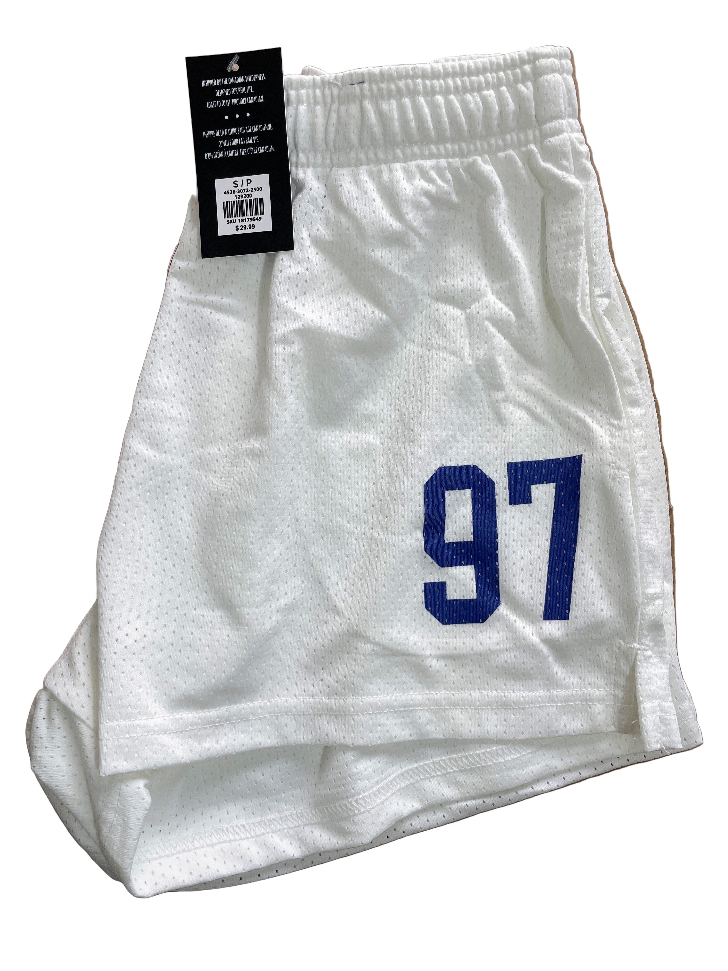 white athletic shorts with elastic waist and breathable fabric