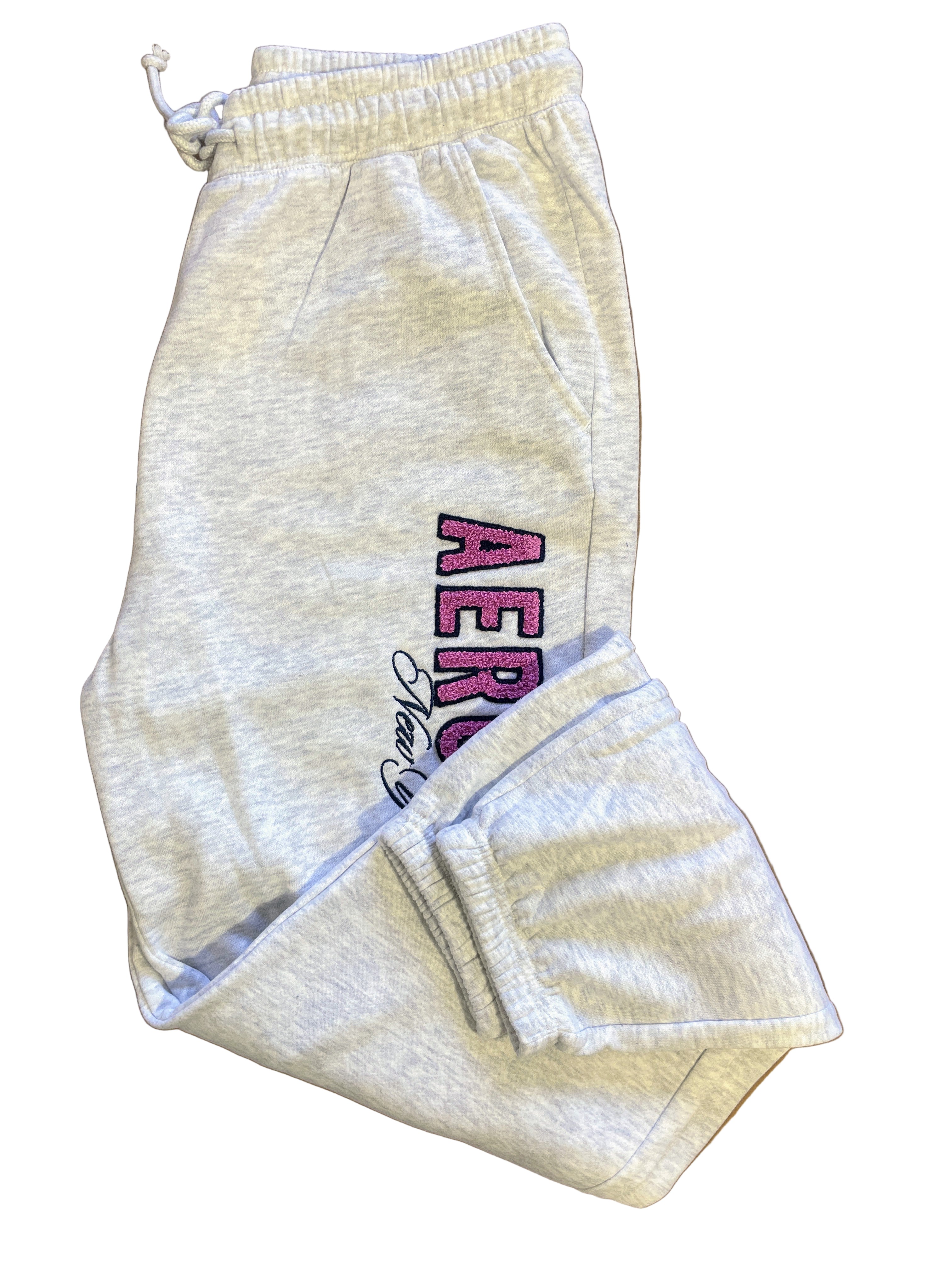 Aeropostale grey sweatpants with Aero 1987 New York embroidery, elastic waistband, jogger style