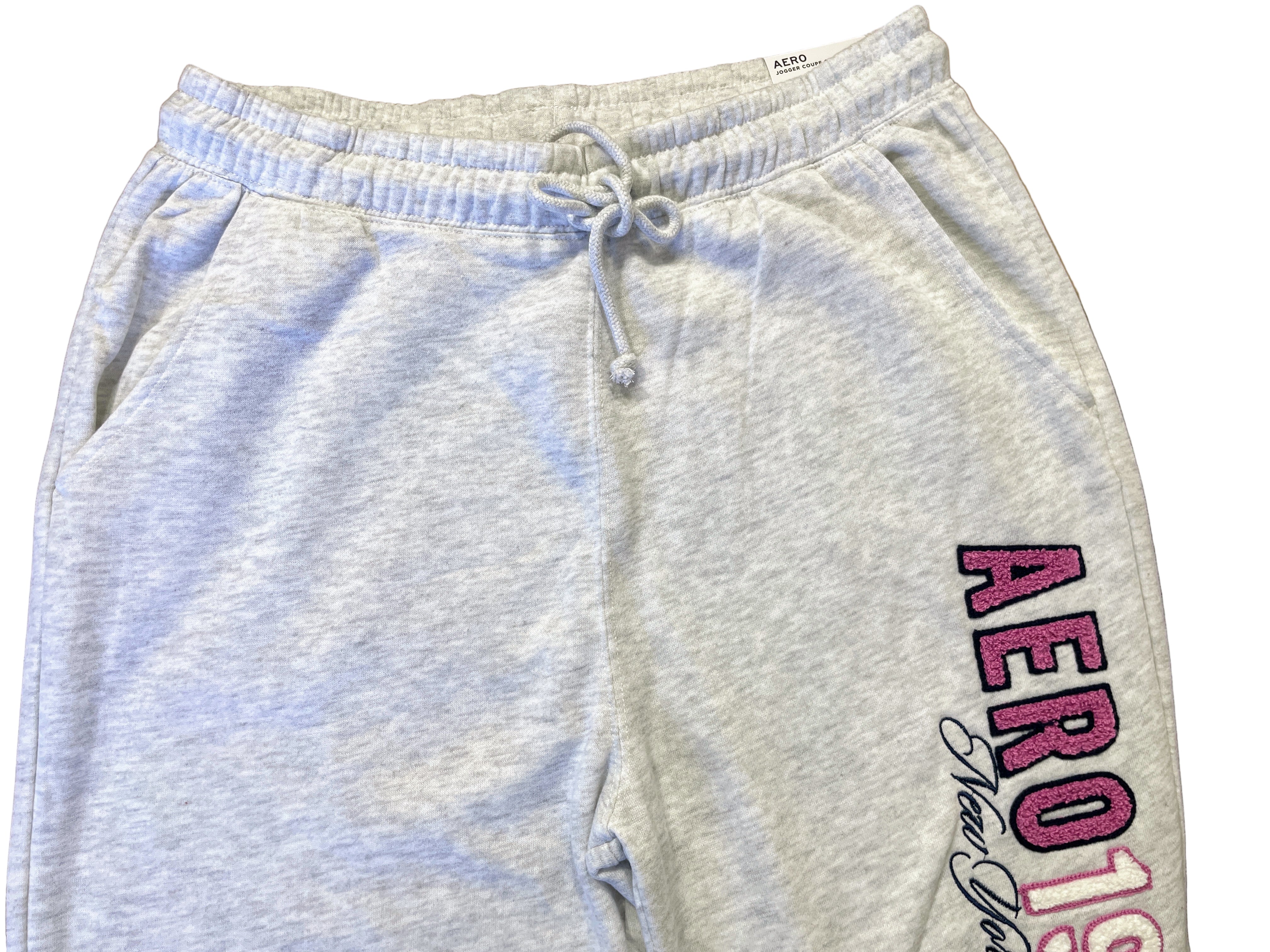 Aeropostale grey sweatpants with Aero 1987 New York embroidery, elastic waistband