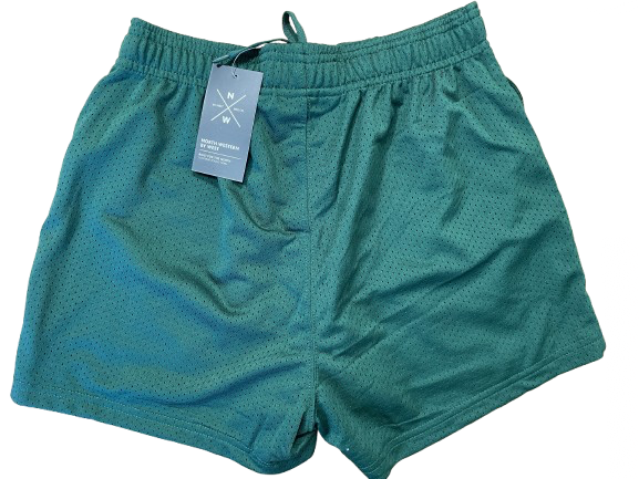 Green North Western mesh shorts with New York Athletic Dept print back view