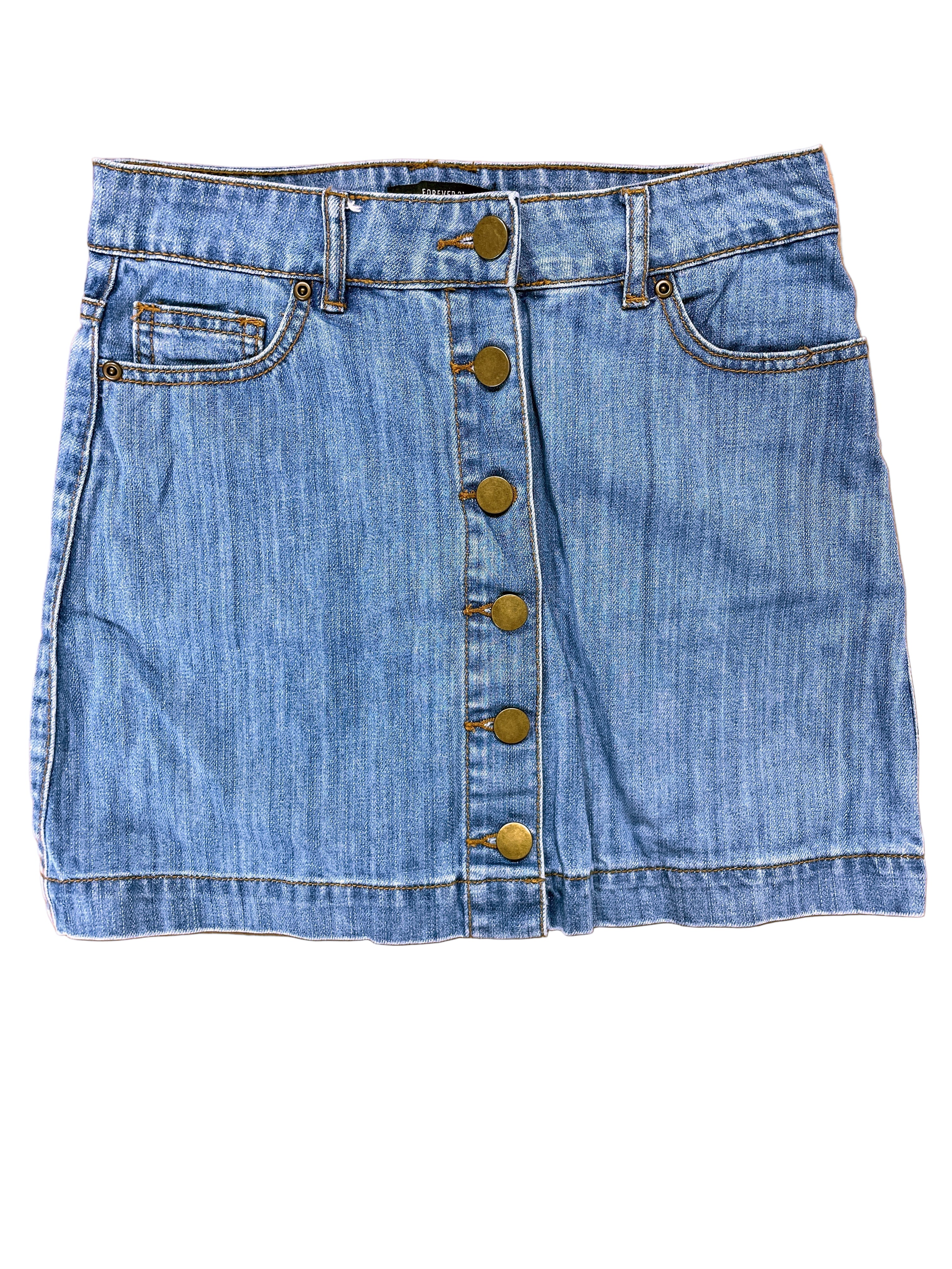 Front view of Forever 21 button front denim skirt size medium