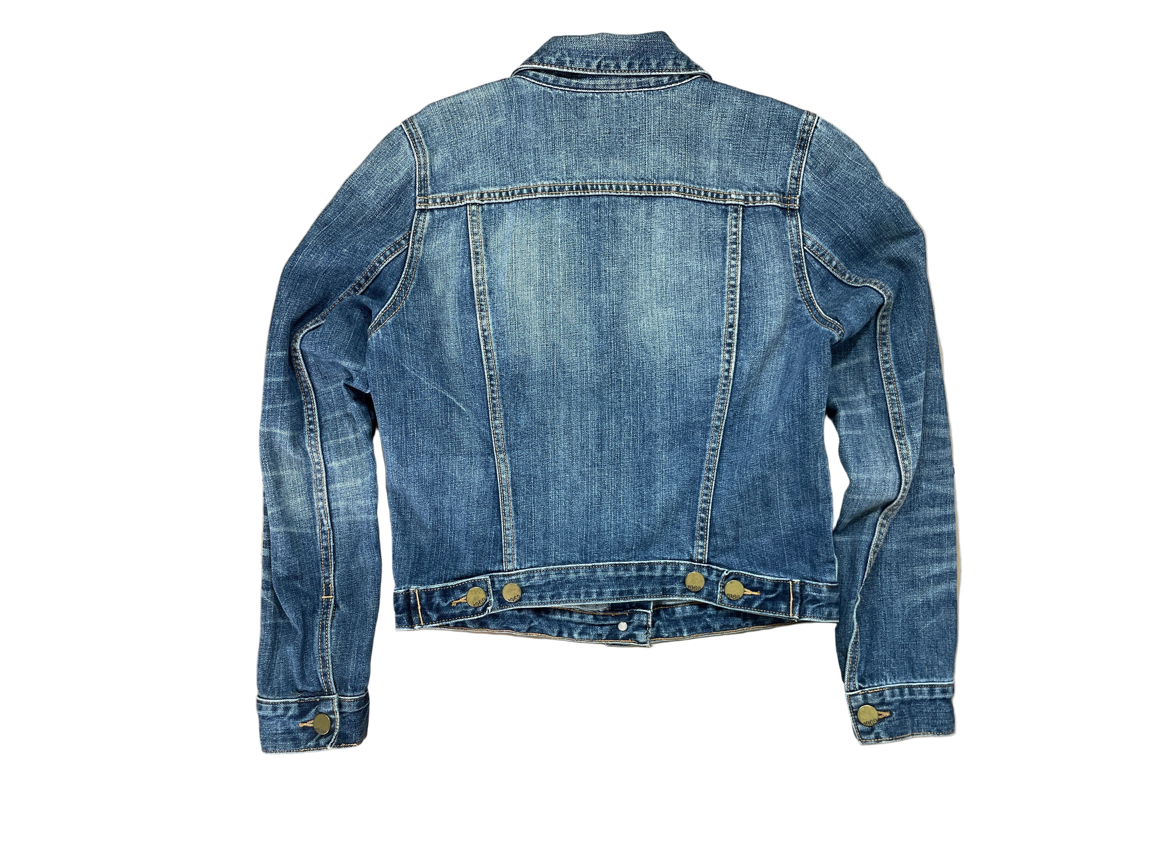 Back view of GAP 1969 medium wash denim jean jacket