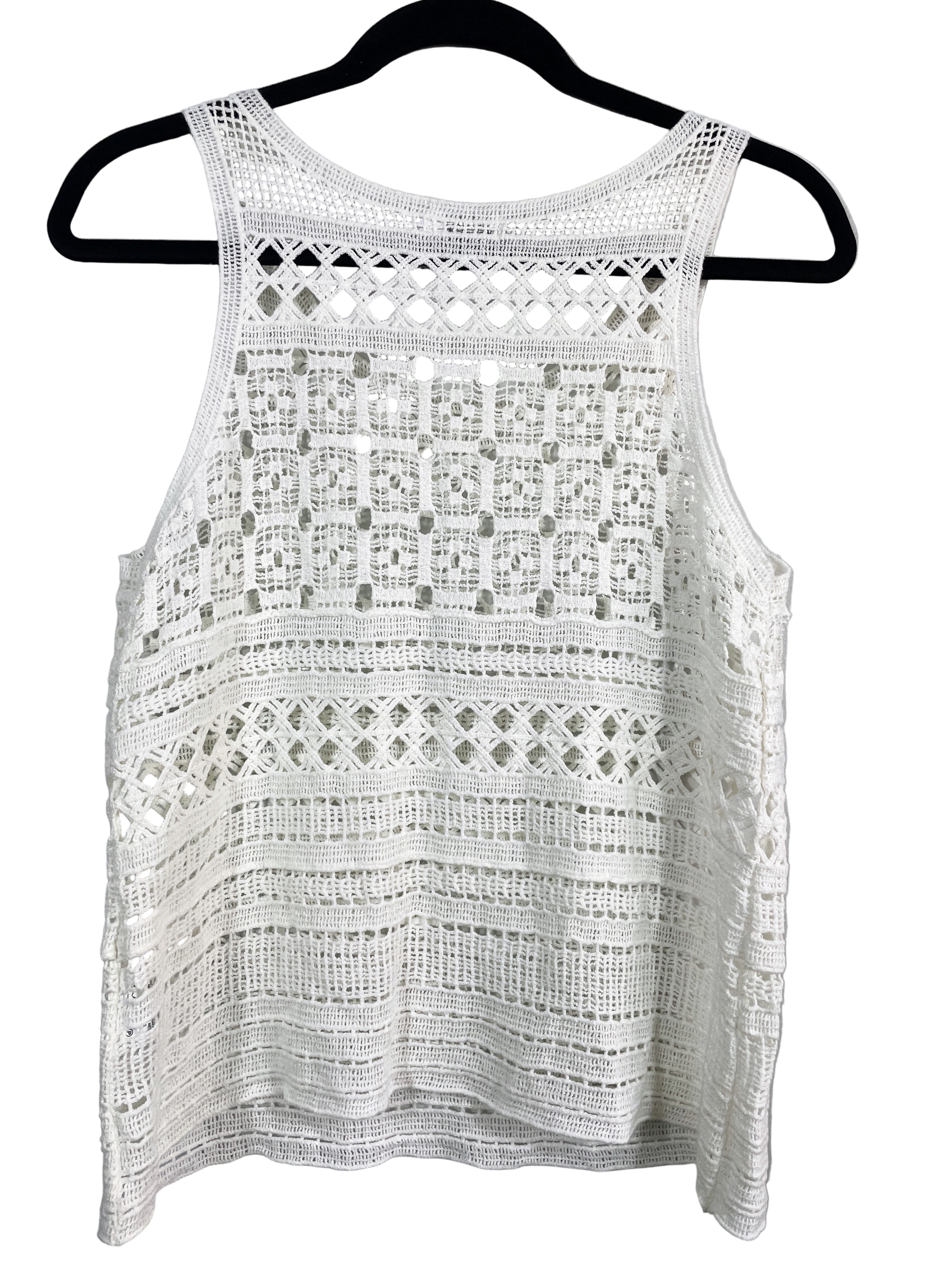 Back view of Reitmans white crochet cotton tank top