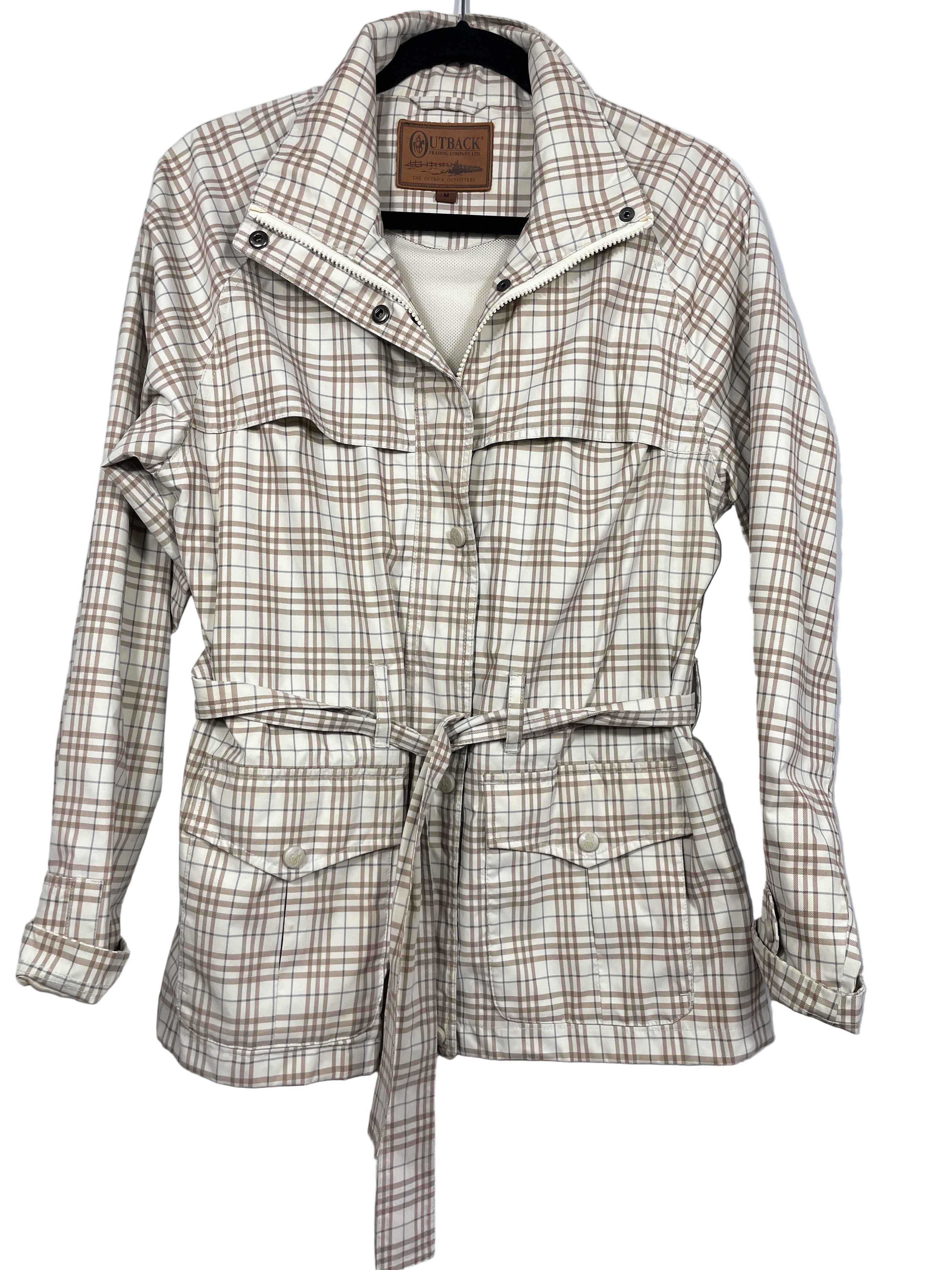 Front view of Outback Trading Company plaid Finish Line Jacket women’s medium