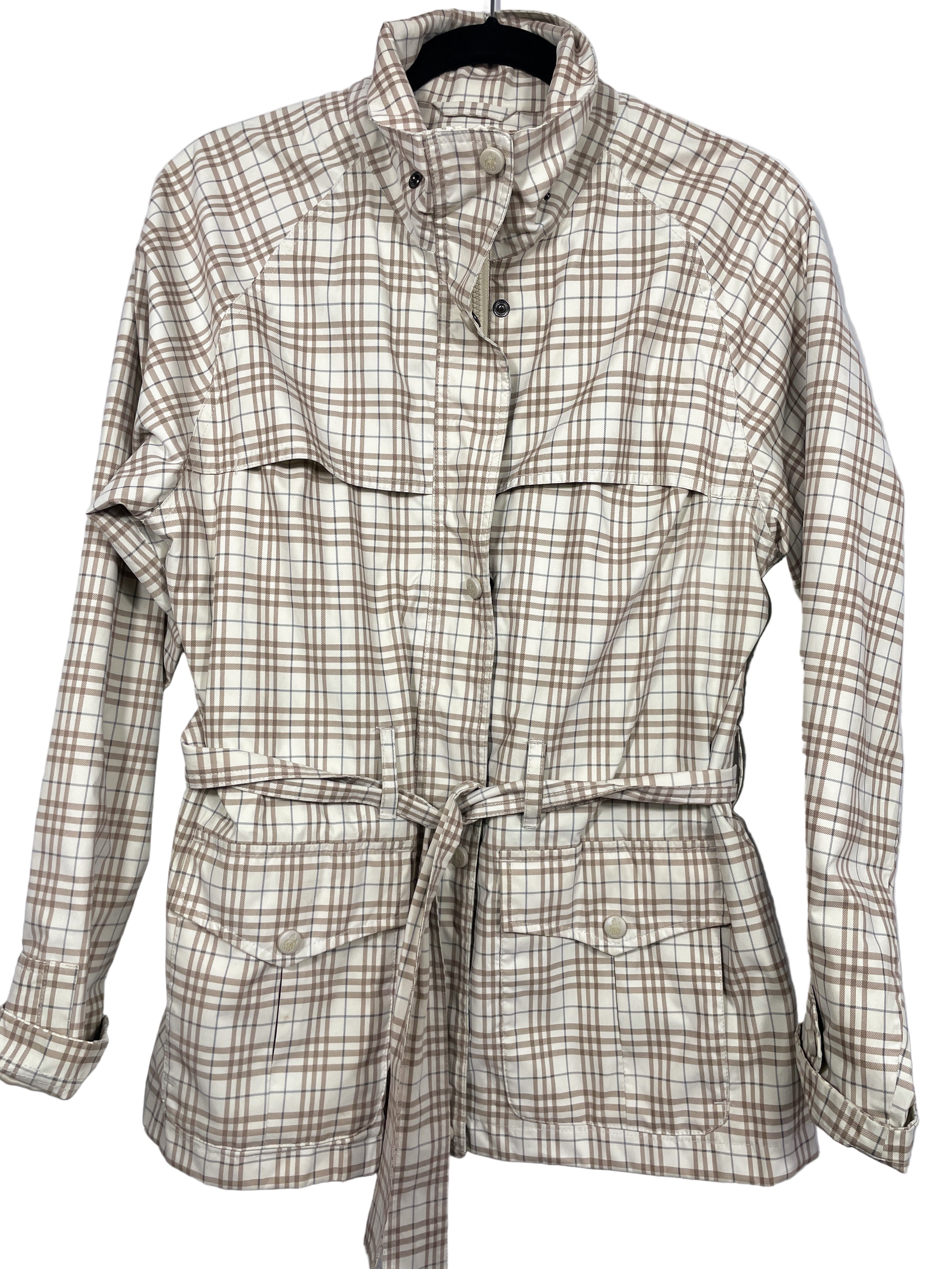 Front view of Outback Trading Company plaid Finish Line Jacket