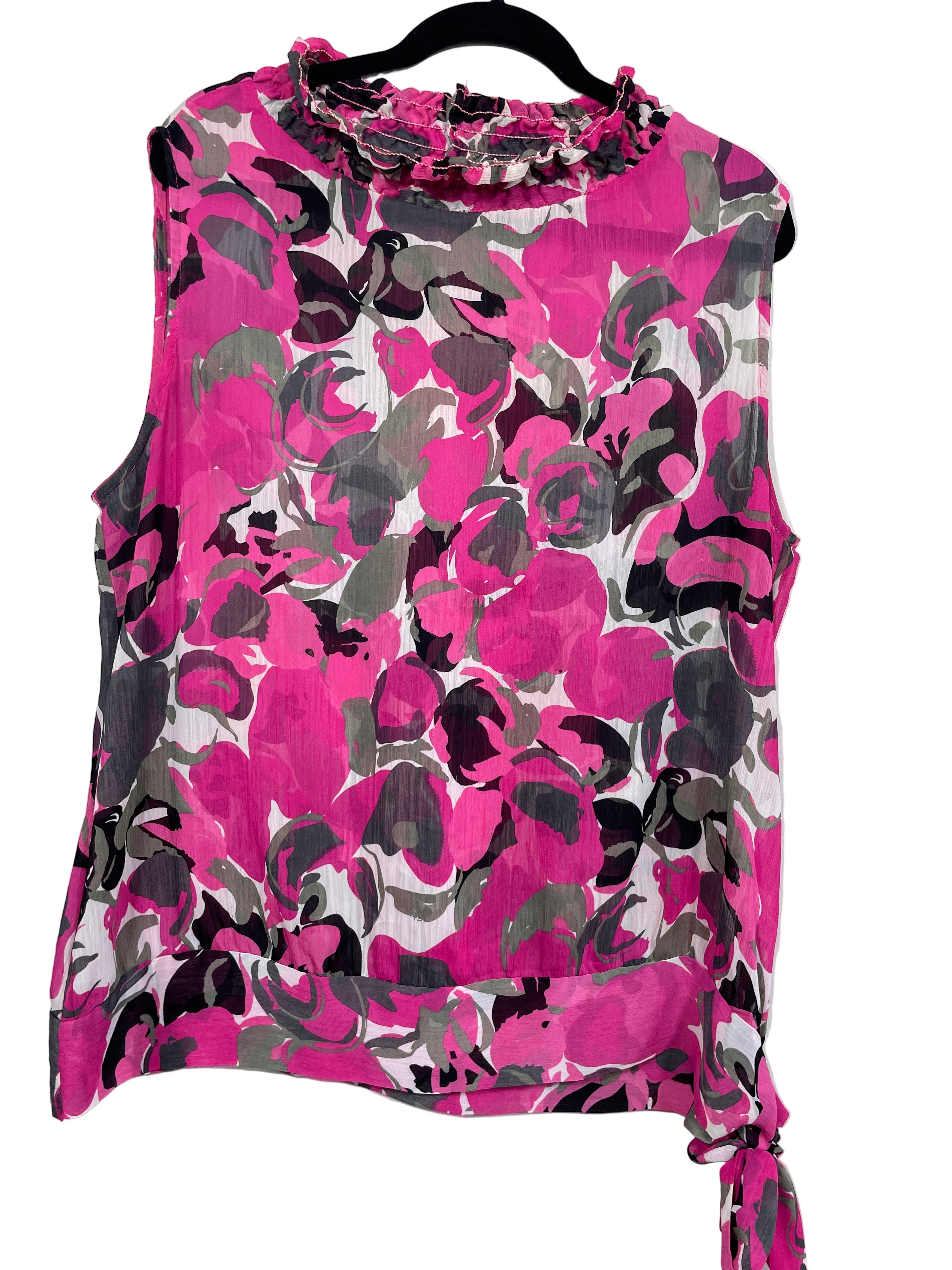 Front view of Revolution by Ricki’s pink floral sleeveless blouse size 16