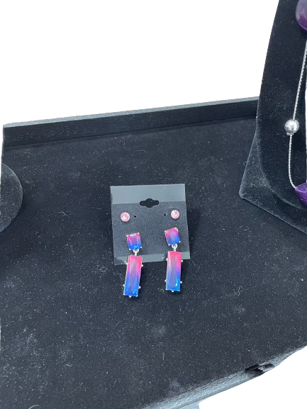 Pink and blue drop earrings with matching studs