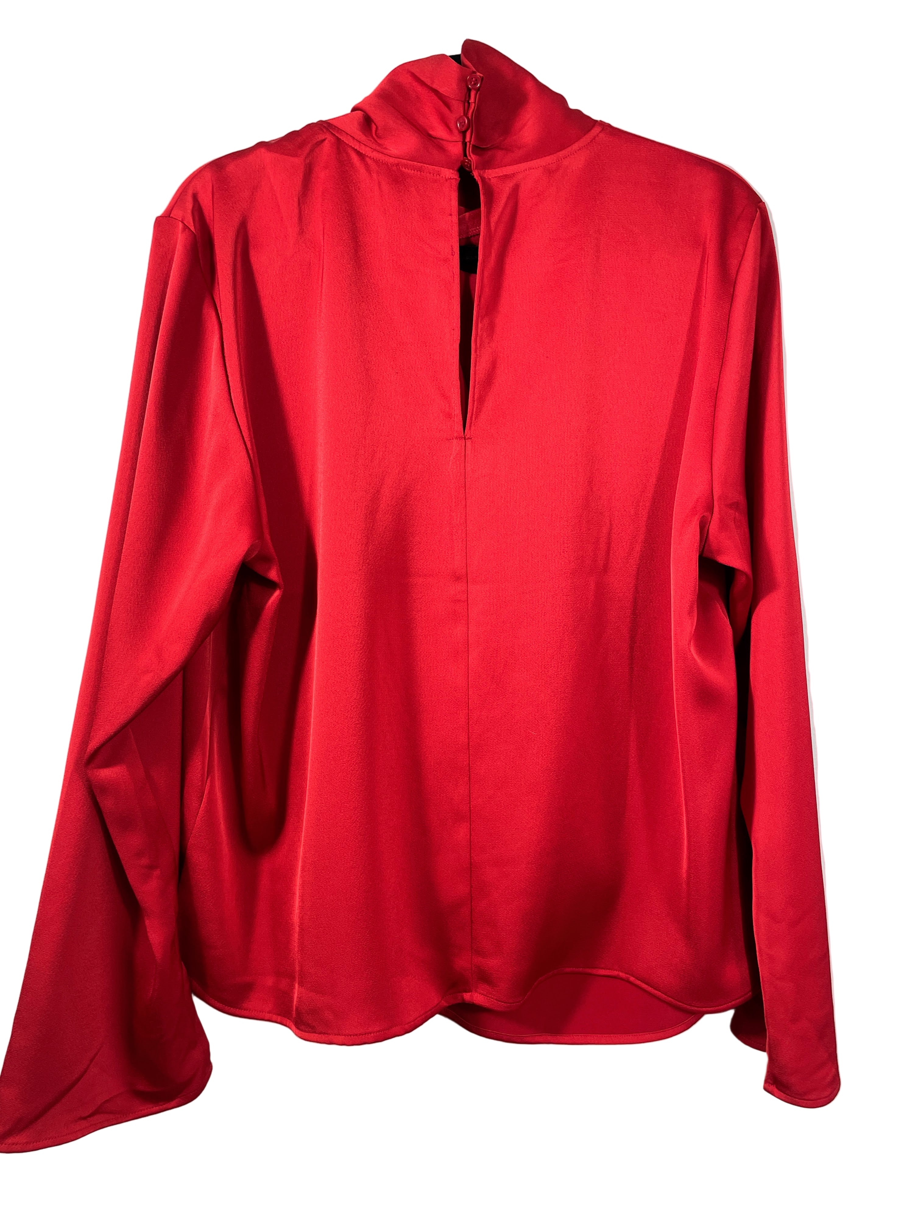 H&M red draped mock neck blouse back view